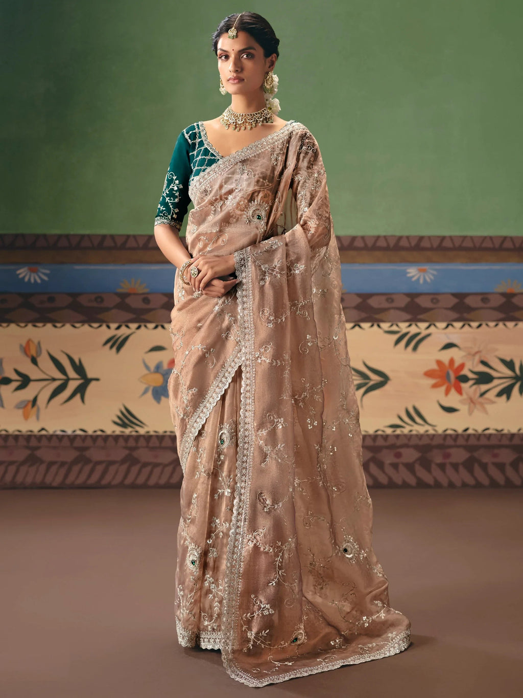 Wonderful Beige Dori Embroidery Silk Marriage Wear Saree With Blouse