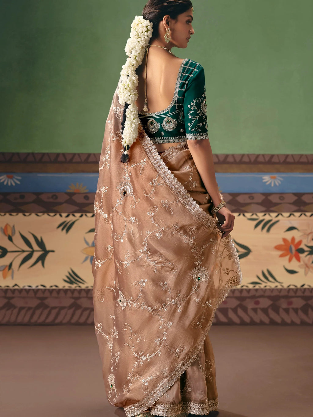 Wonderful Beige Dori Embroidery Silk Marriage Wear Saree With Blouse