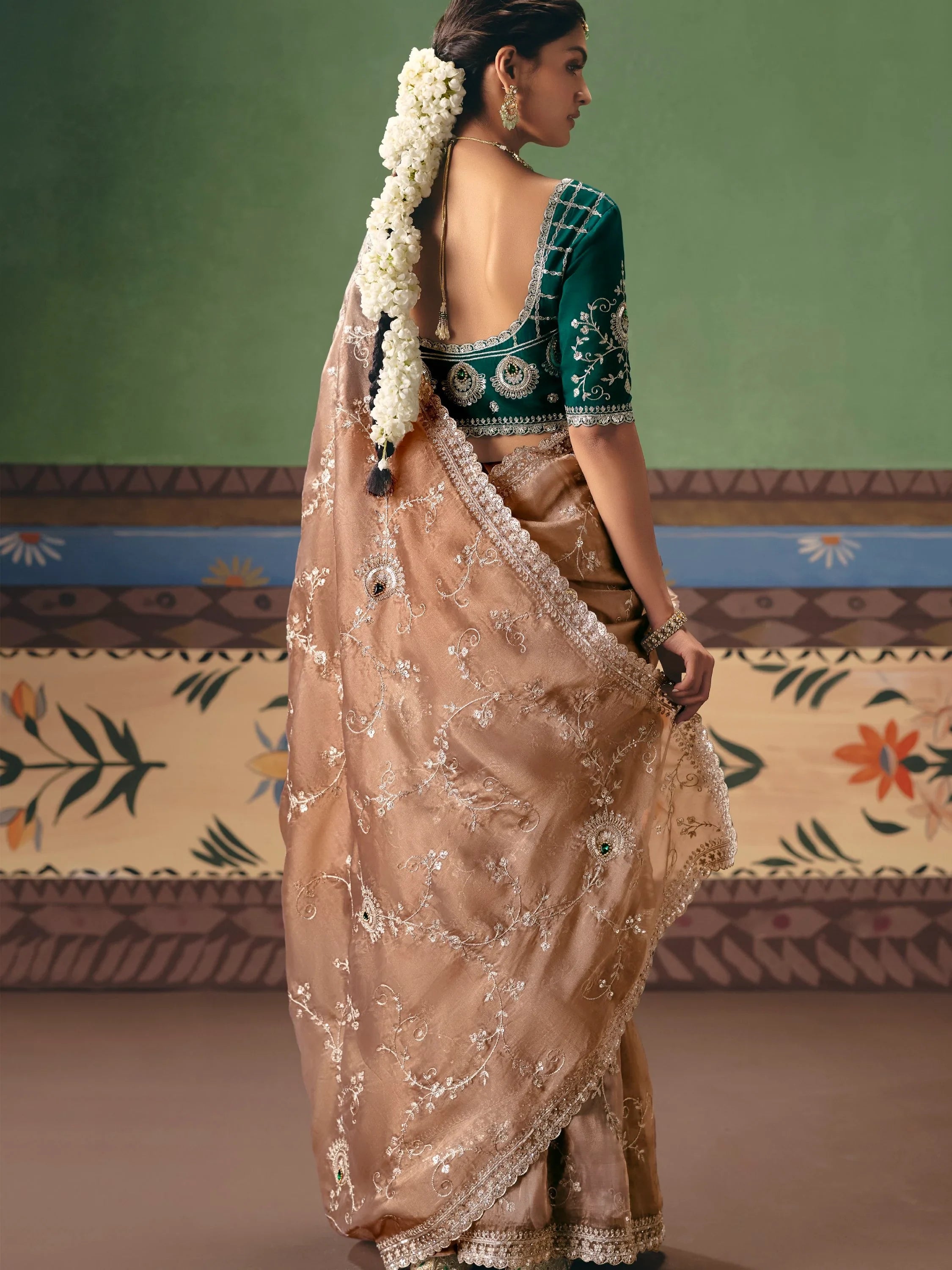 Wonderful Beige Dori Embroidery Silk Marriage Wear Saree With Blouse