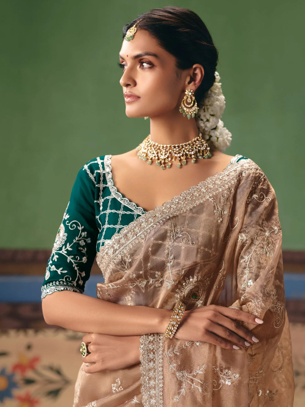 Wonderful Beige Dori Embroidery Silk Marriage Wear Saree With Blouse