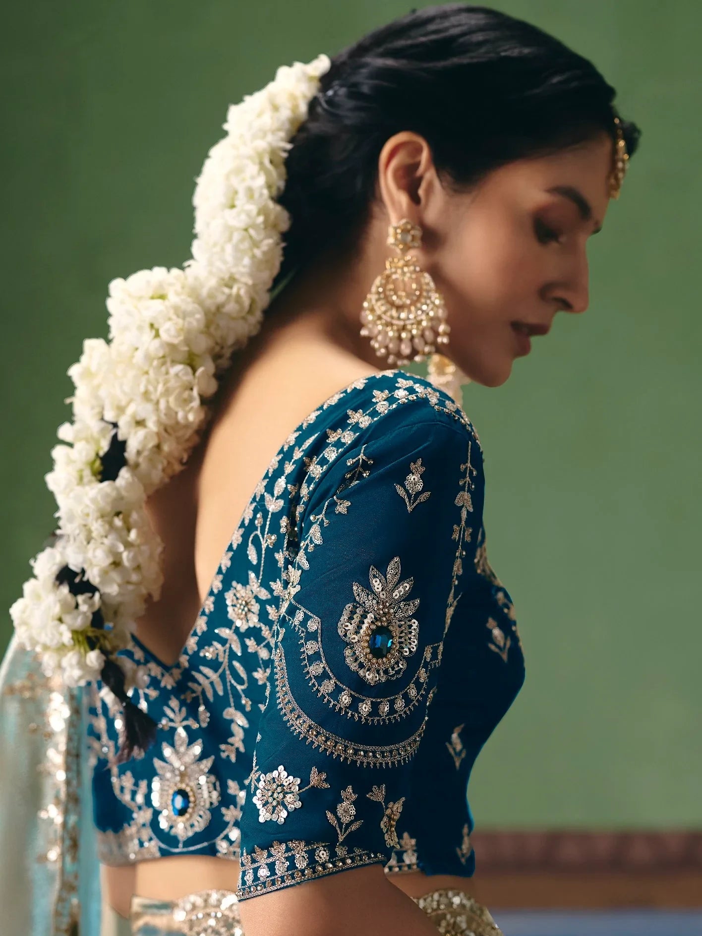 Super Mint Green Embroidered Silk Engagement Wear Saree With Blouse