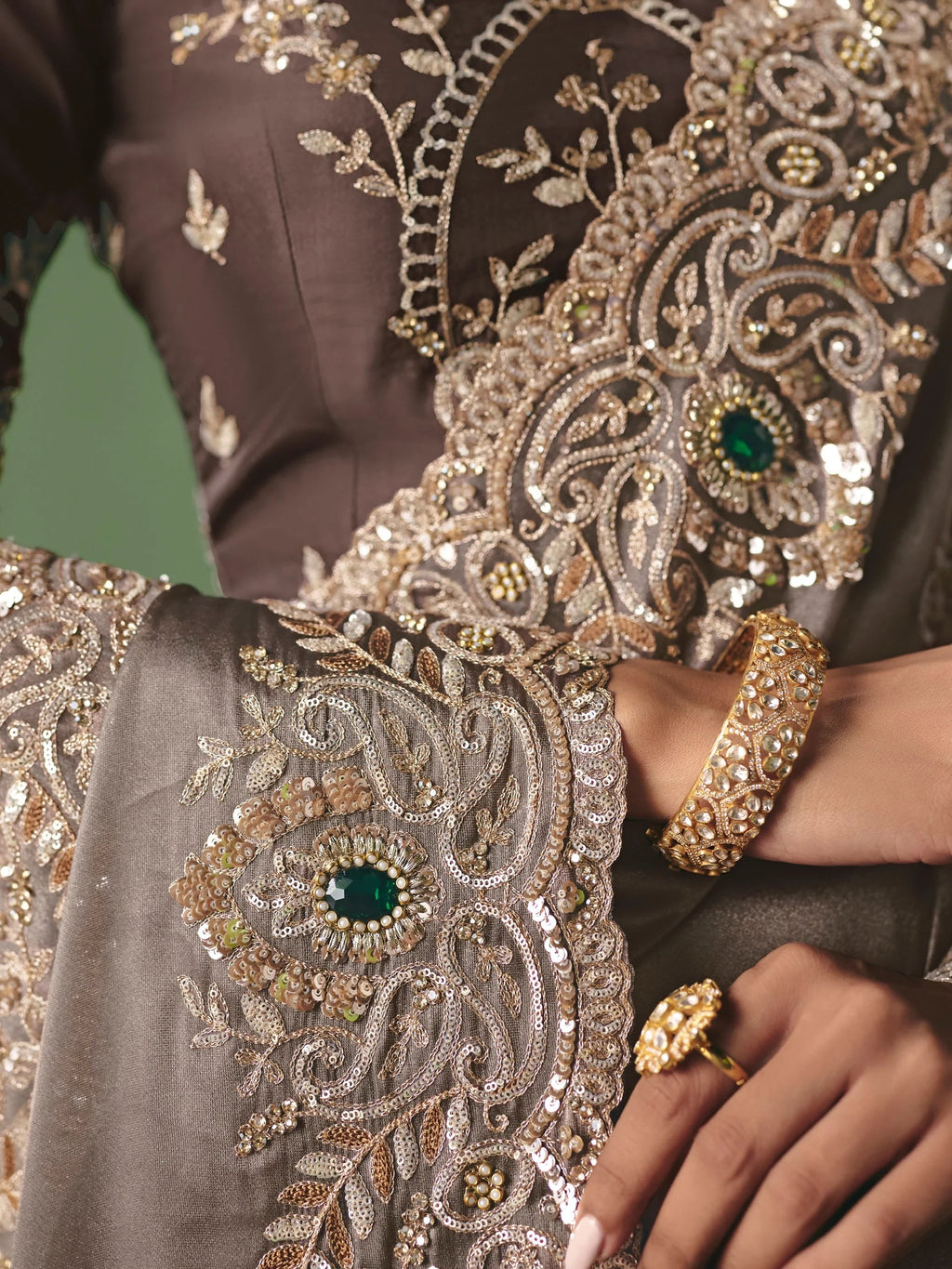 Tremendous Gray Stone Embroidery Silk Reception Wear Saree With Blouse