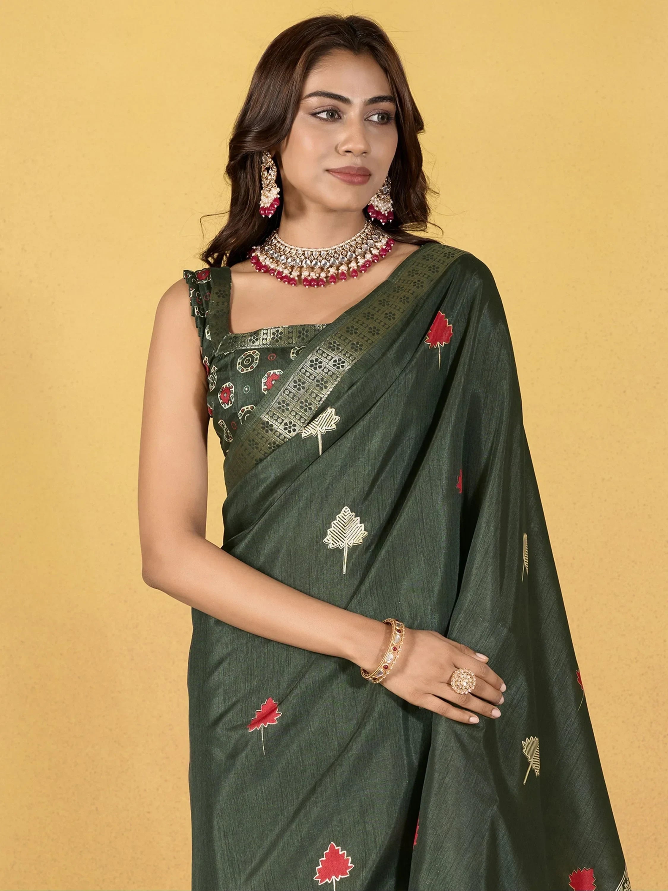 Attractive Sea Green Printed Silk Festival Wear Saree With Blouse