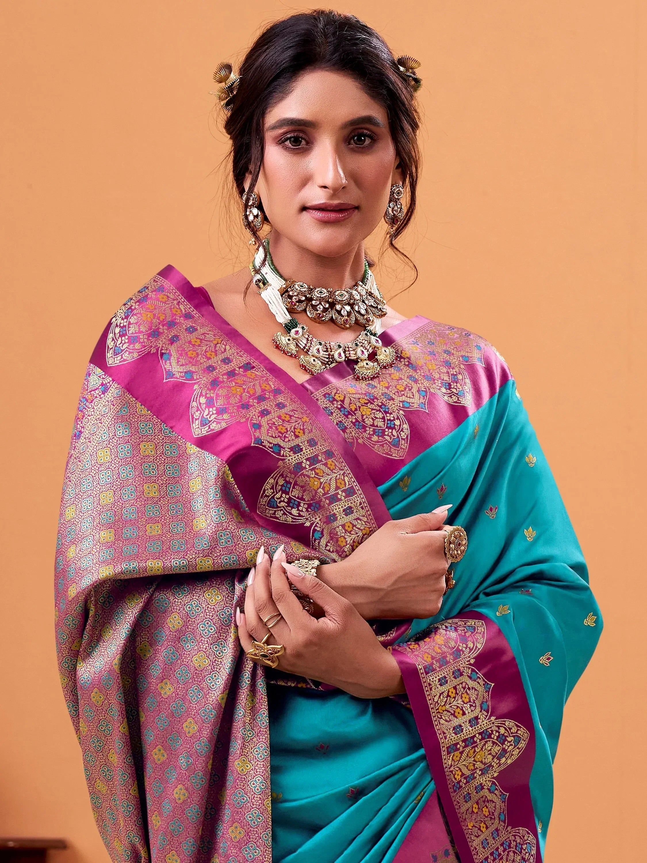 Charming Blue Zari Weaving Silk Function Wear Saree With Blouse