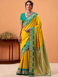 Dazzling Yellow Zari Weaving Silk Haldi Wear Saree With Blouse