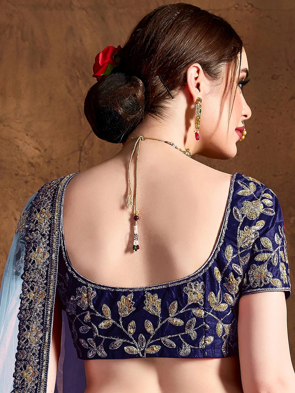 Blue Sequins Raw Silk Bridal Lehenga Choli With Dupatta