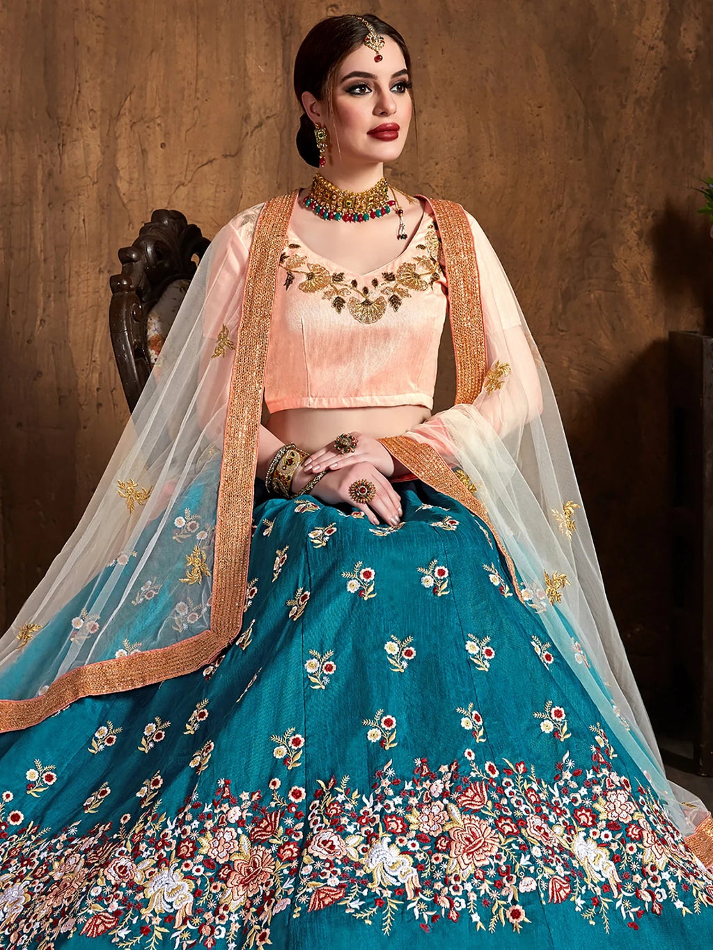 Glamorous Blue Embroidered Silk Festival Wear Plus Size Lehenga Choli
