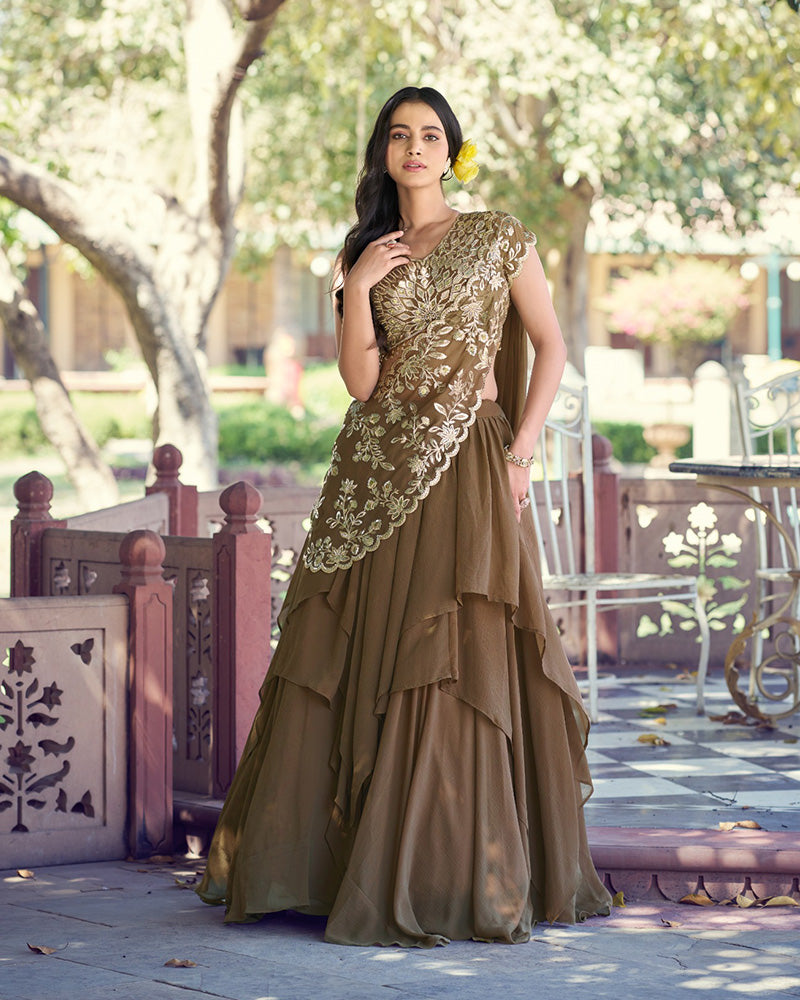 Coffee Color Marble Sequence Embroidered Lehenga Choli
