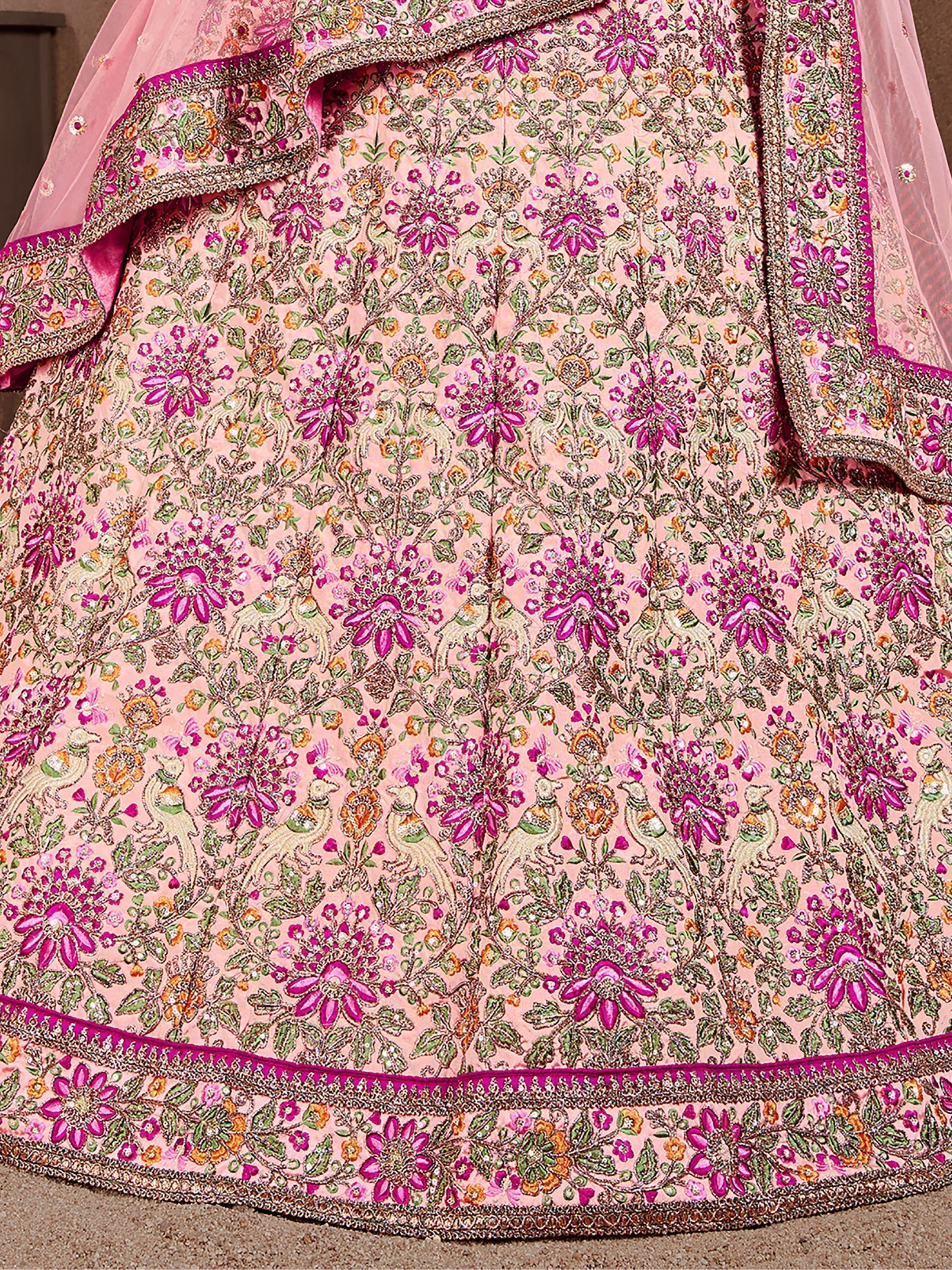 Peach Embroidered Taffeta Silk Bridal Wear Lehenga Choli