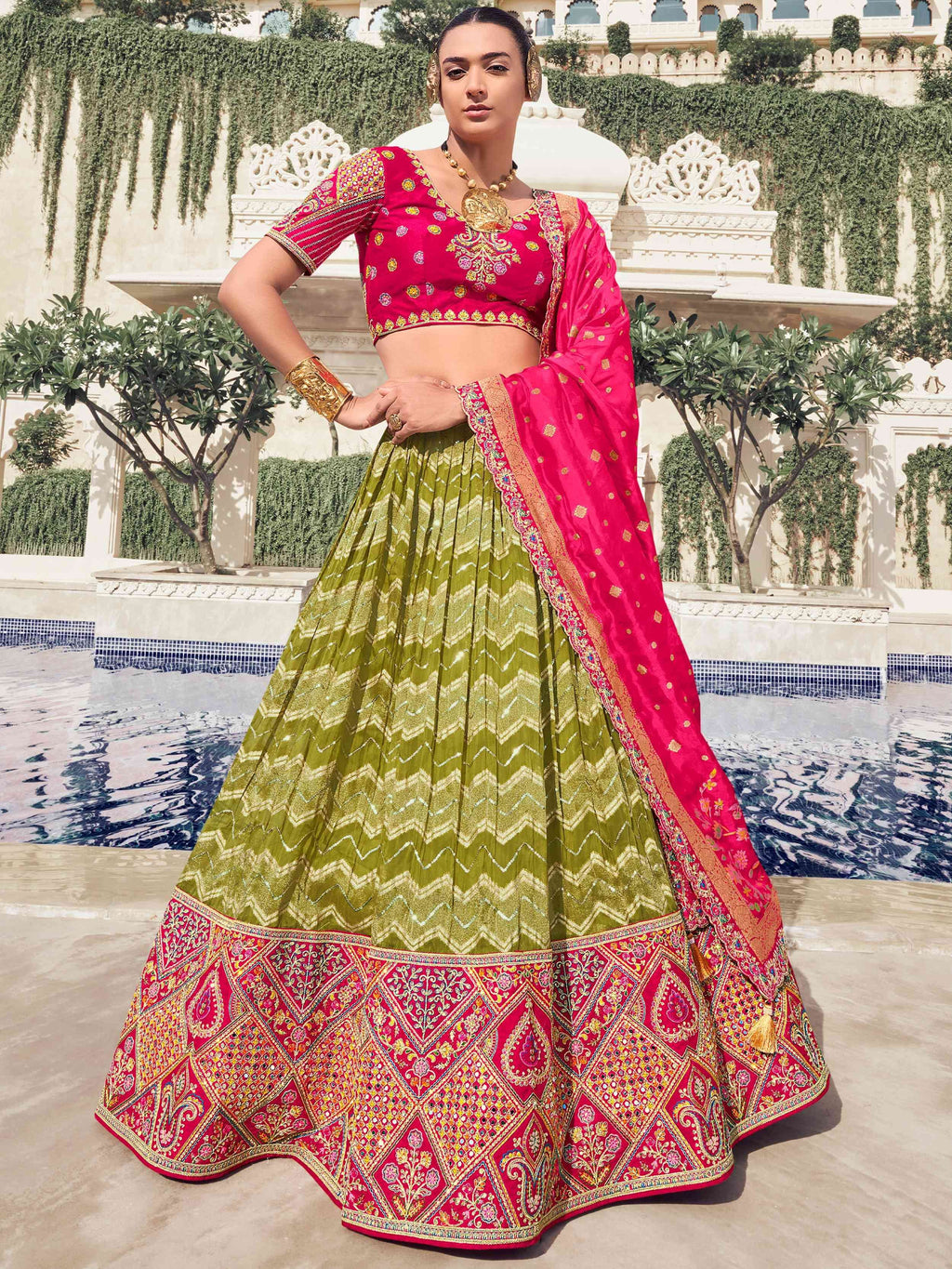 Dazzling Green Embroidered Organza Wedding Wear Lehenga Choli