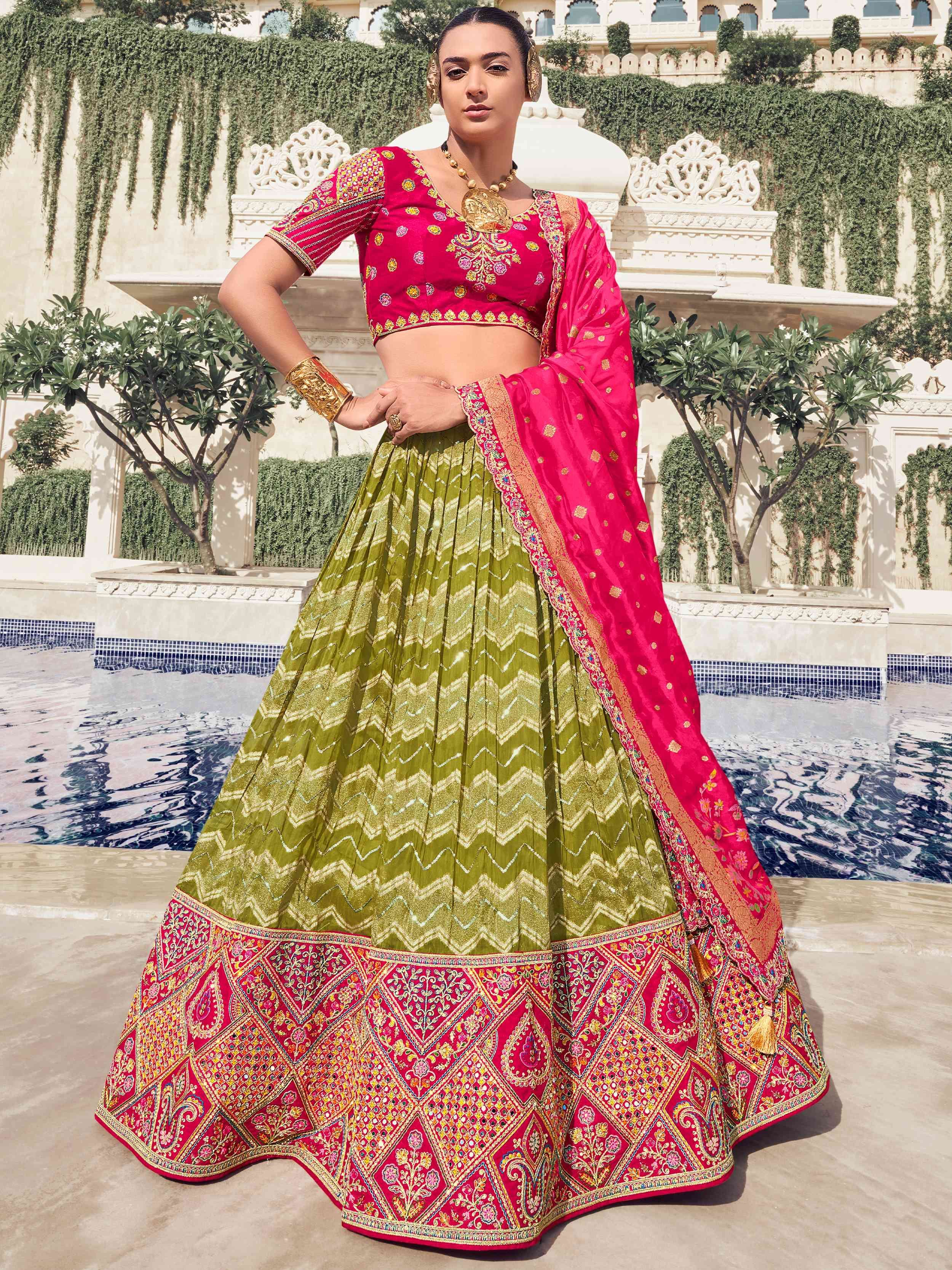 Dazzling Green Embroidered Organza Wedding Wear Lehenga Choli