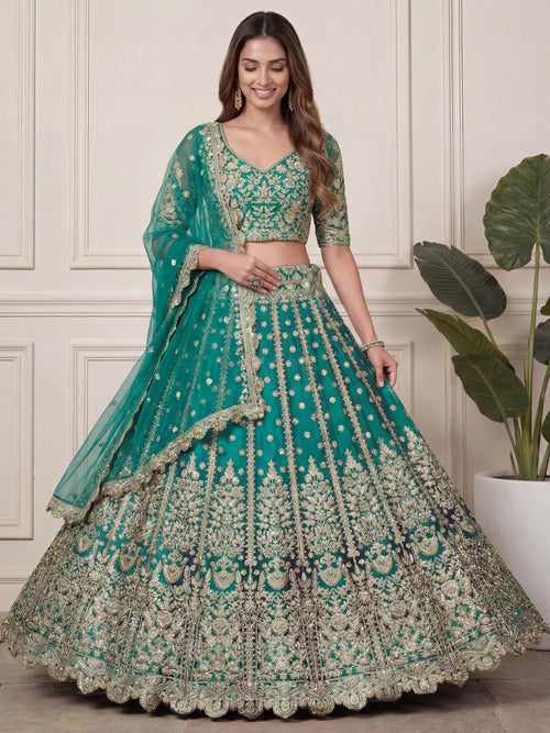 Beautiful Green Embroidered Soft Net Wedding Wear Lehenga Choli