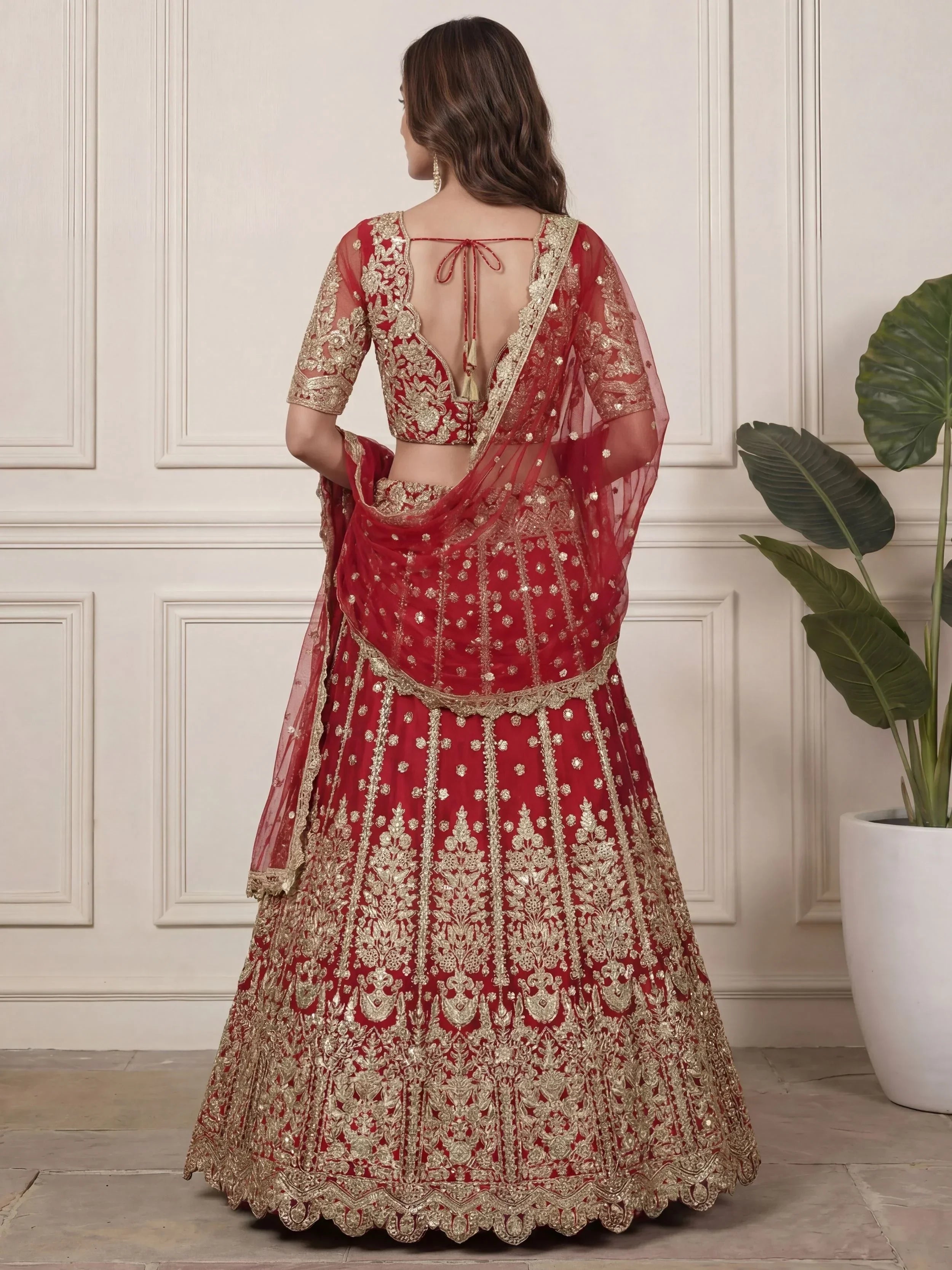 Outstanding Red Zari Embroidered Net Wedding Wear Lehenga Choli