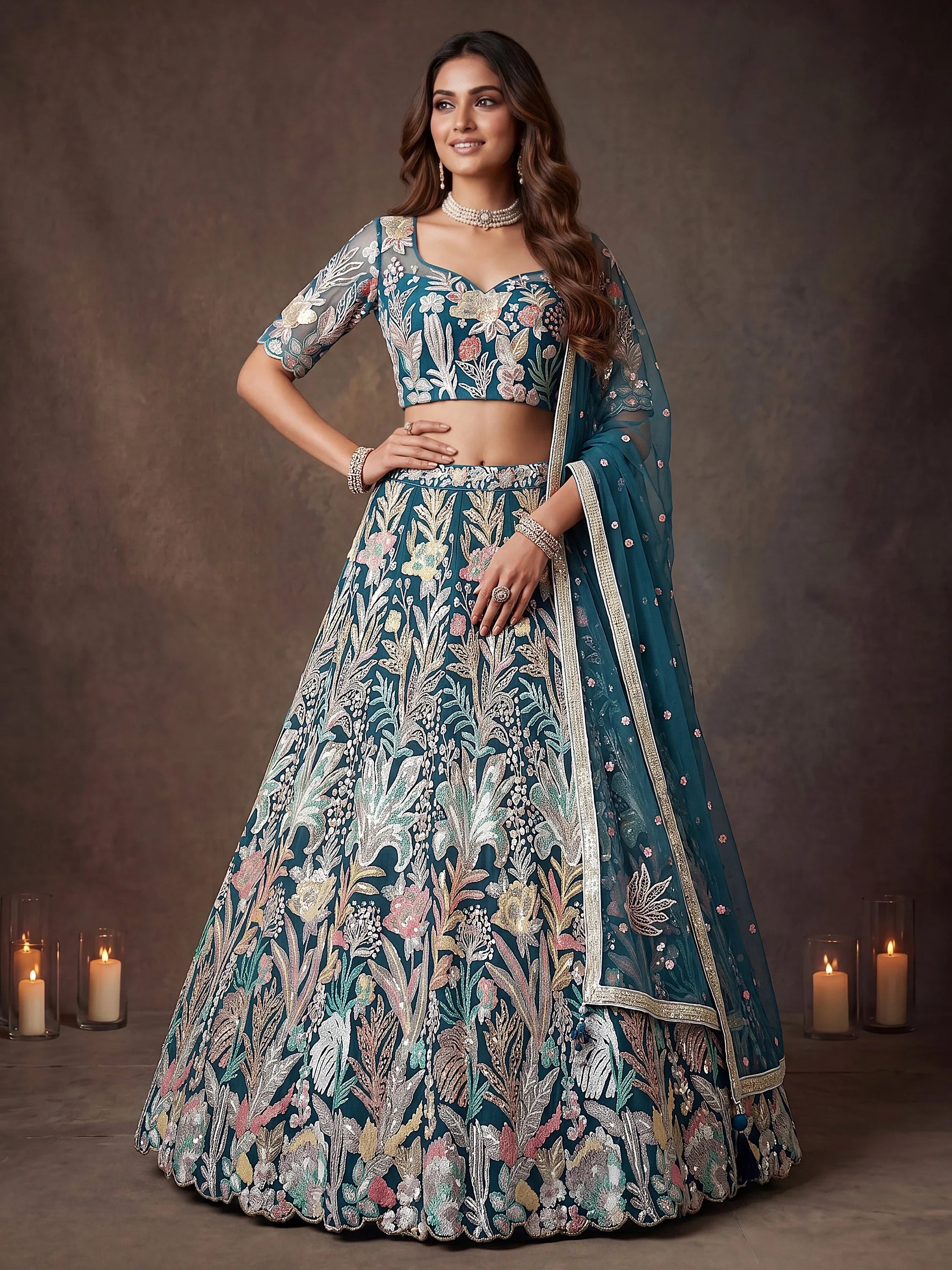 Blue Ravishing Color Sequins Soft Net Party Wear Lehenga Choli