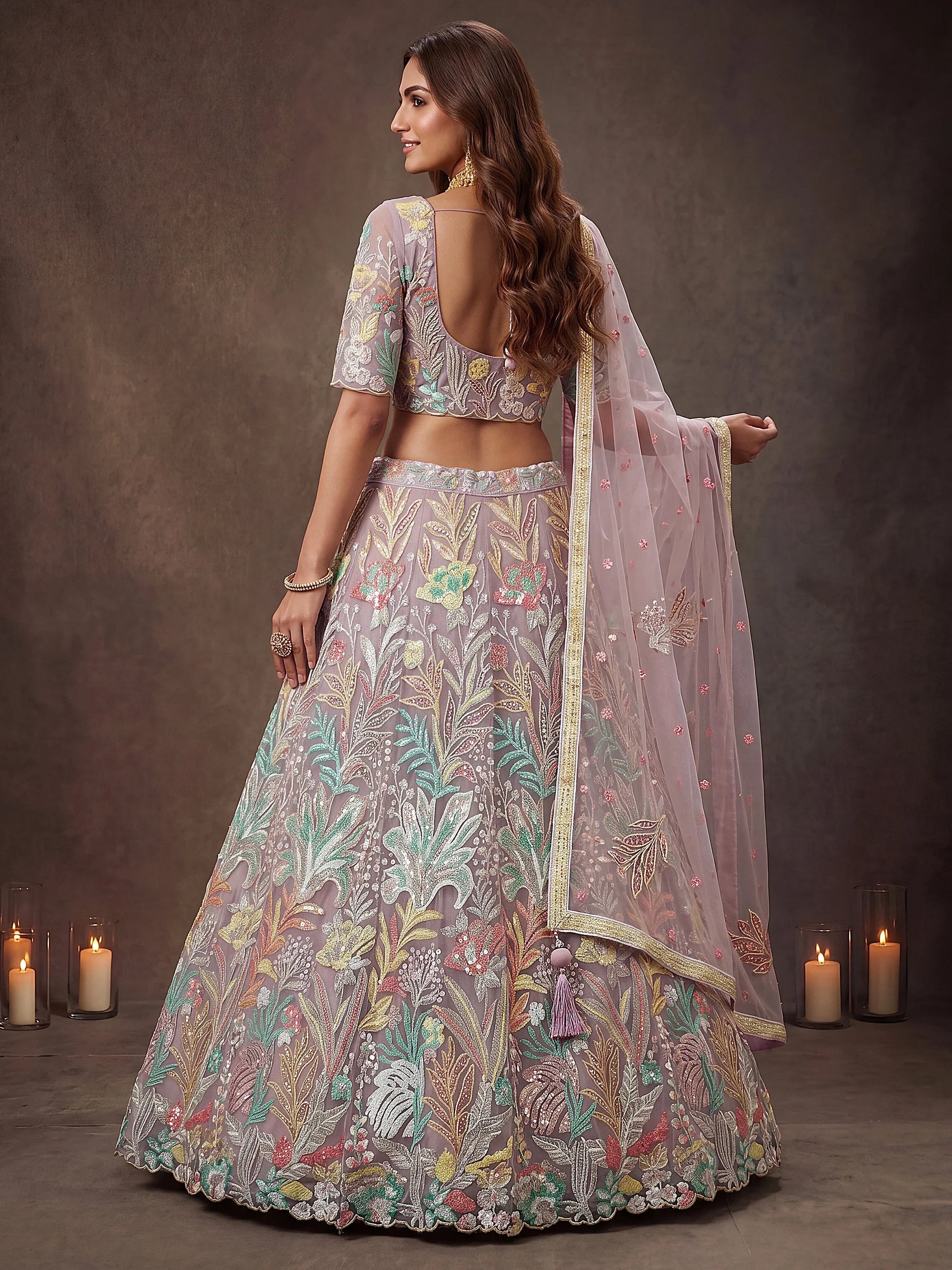 Dazzling Lavender Sequins Net Wedding Wear Lehenga Choli