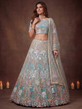 Sparkling Pista Green Embroidered Net Marriage Wear Lehenga Choli