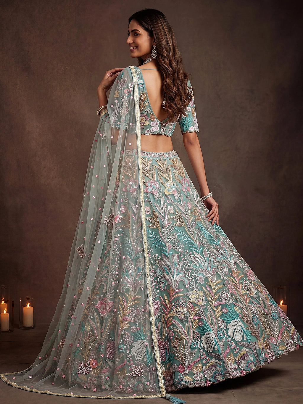 Sparkling Pista Green Embroidered Net Marriage Wear Lehenga Choli