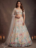 Glowing Off-White Sequins Net Engagement Wear Plus Size Lehenga Choli