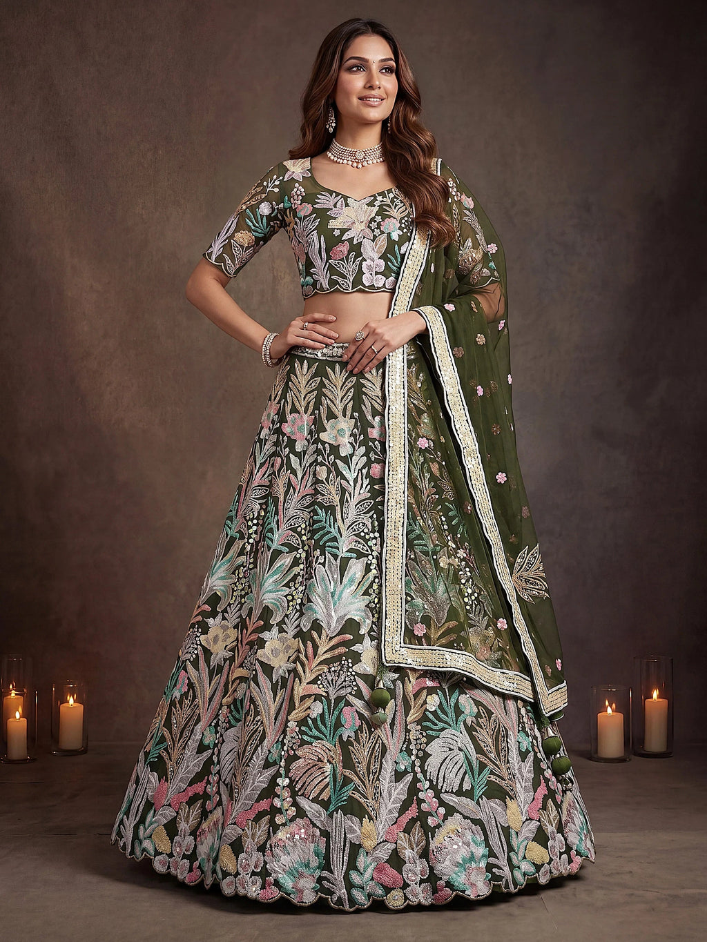 Adorning Green Sequins Net Reception Wear Lehenga Choli with Dupatta