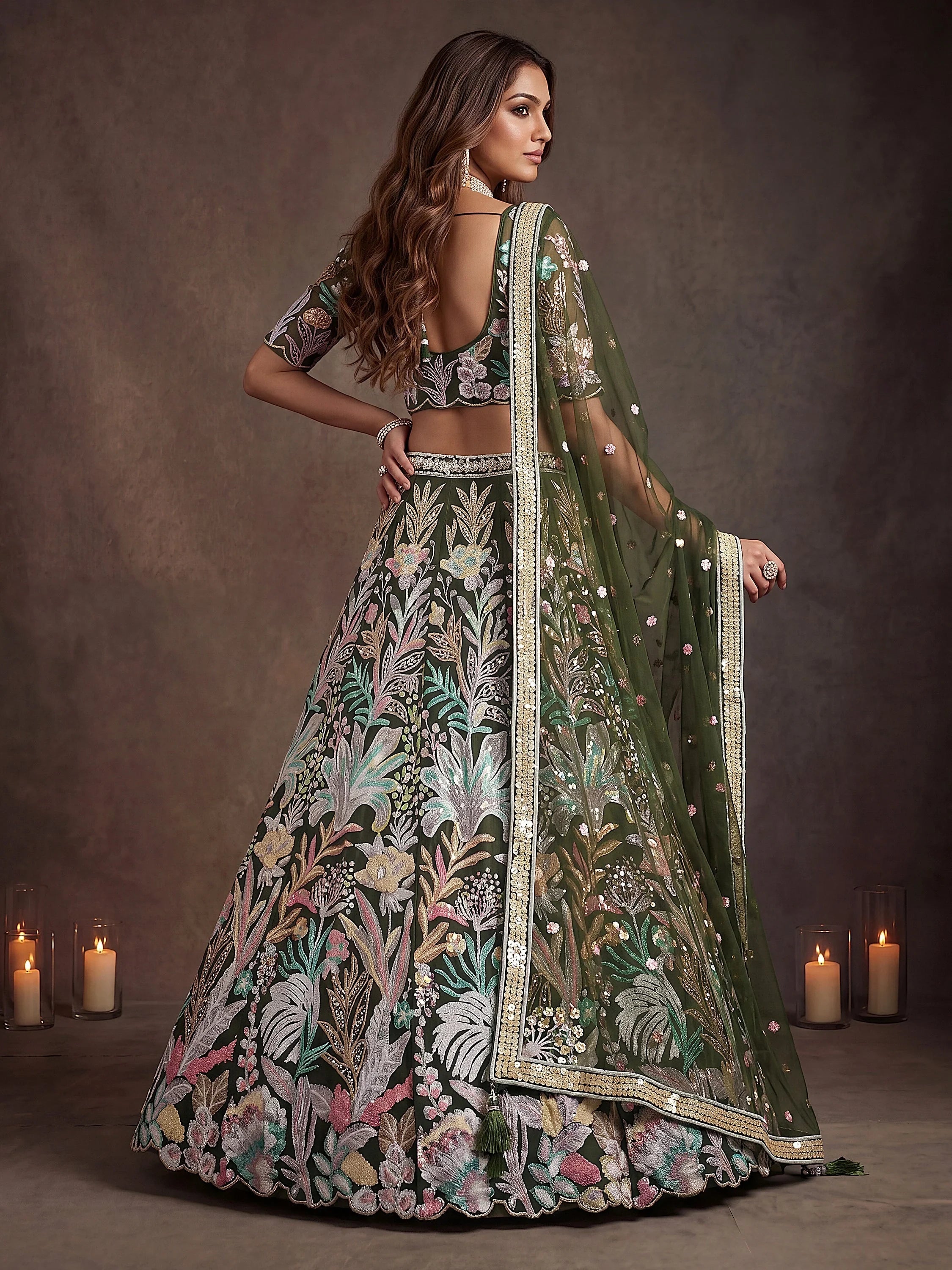 Adorning Green Sequins Net Reception Wear Lehenga Choli with Dupatta
