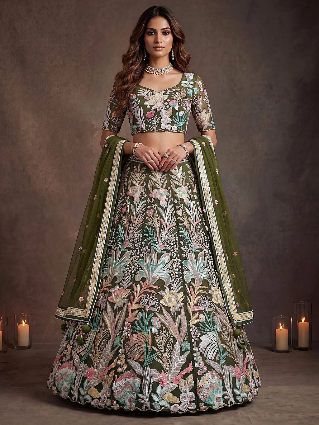 Adorning Green Sequins Net Reception Wear Lehenga Choli with Dupatta