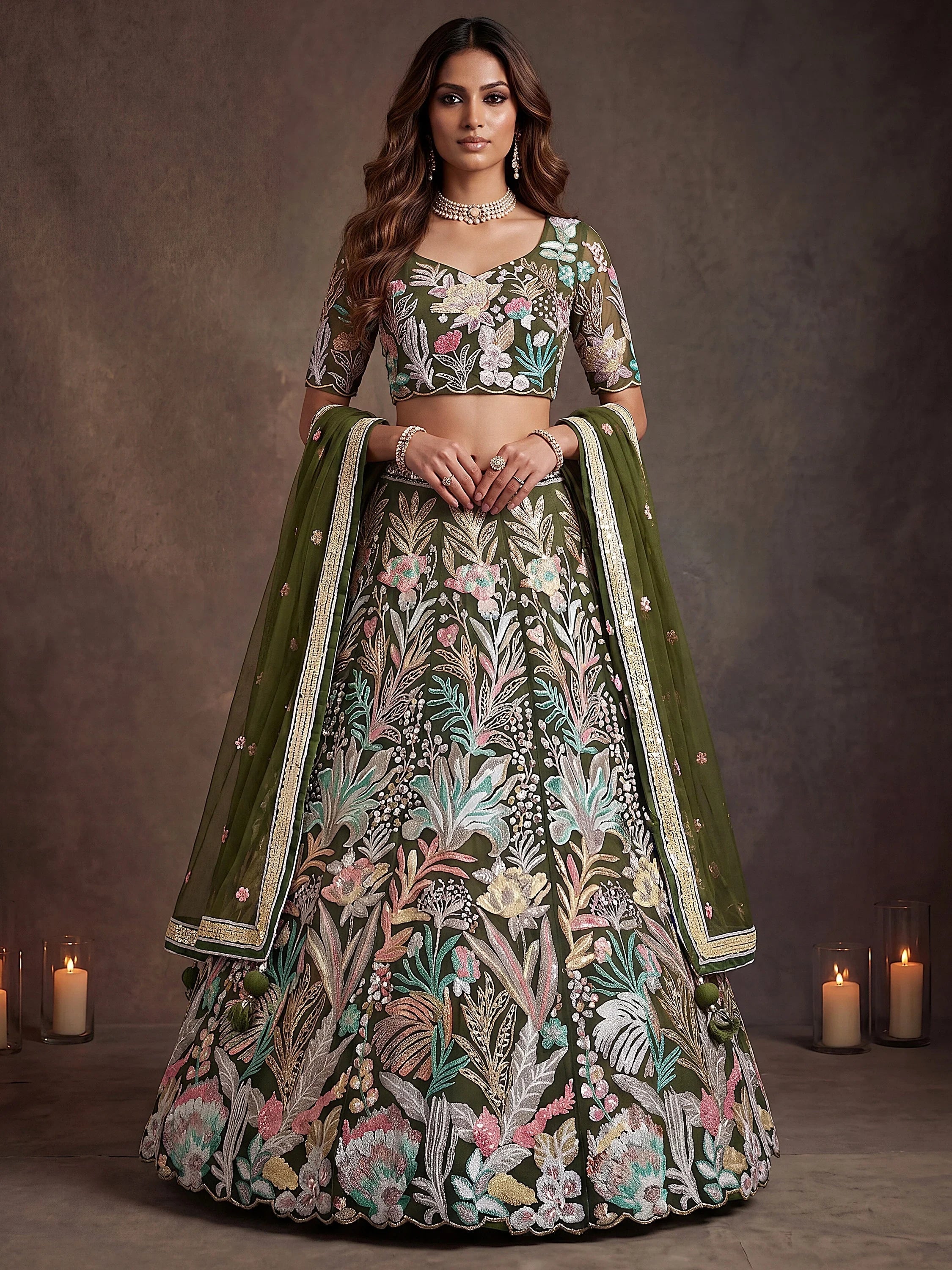 Adorning Green Sequins Net Reception Wear Lehenga Choli with Dupatta