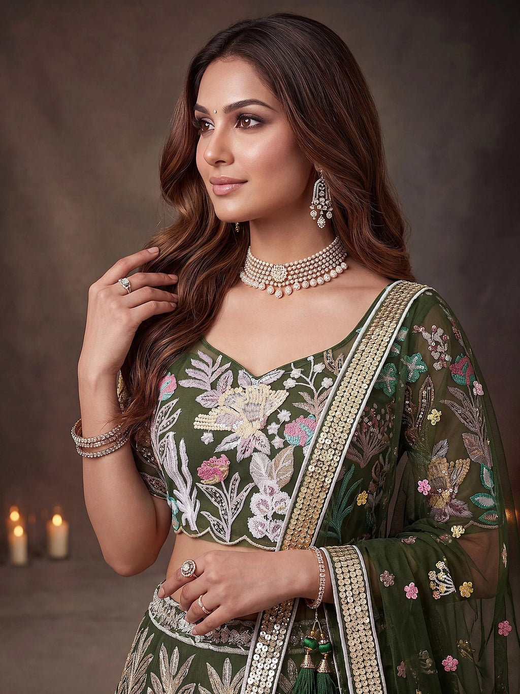 Adorning Green Sequins Net Reception Wear Lehenga Choli with Dupatta