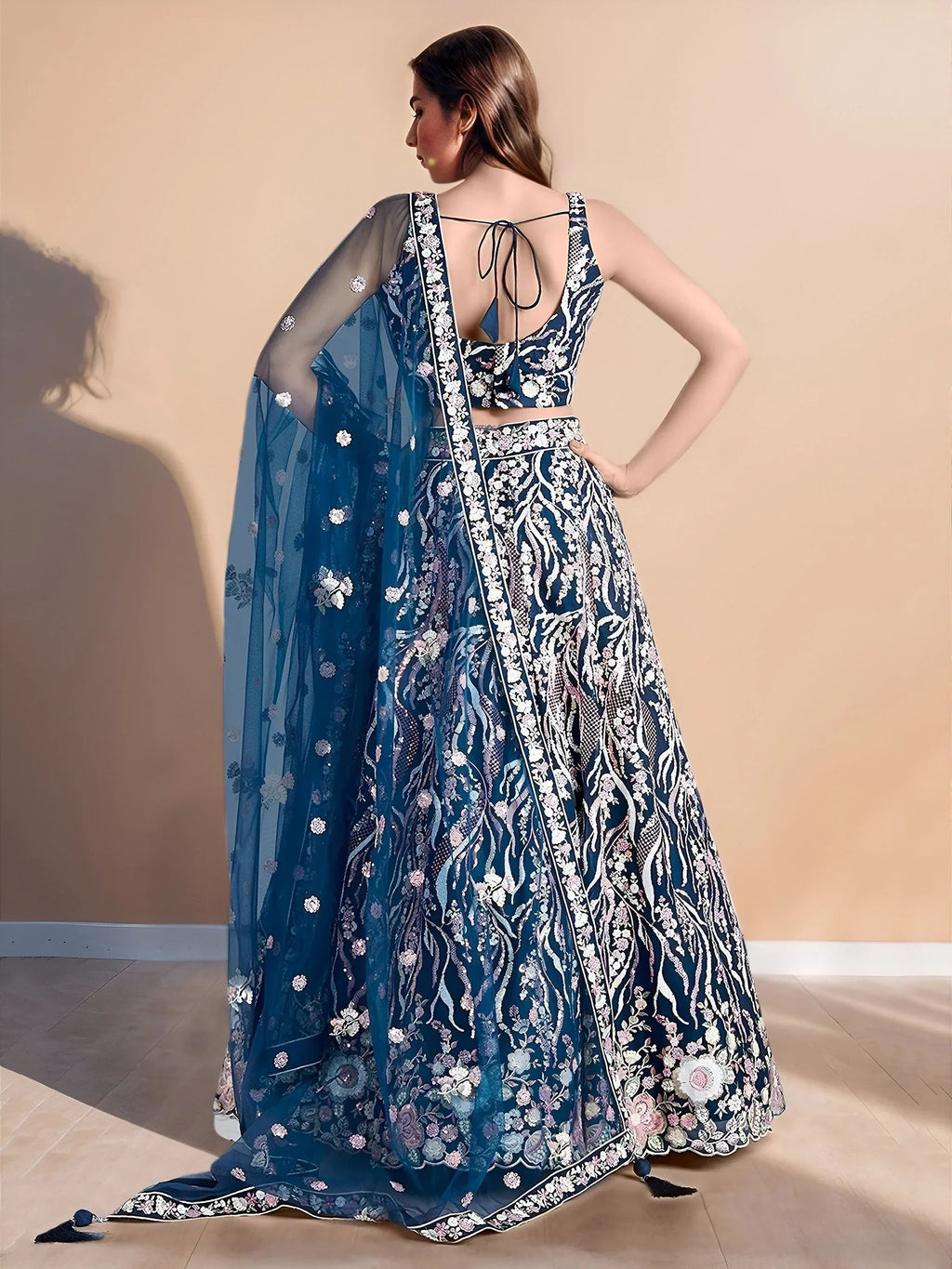 Blue Astonishing Sequins Net Party Wear Lehenga Choli With Dupatta