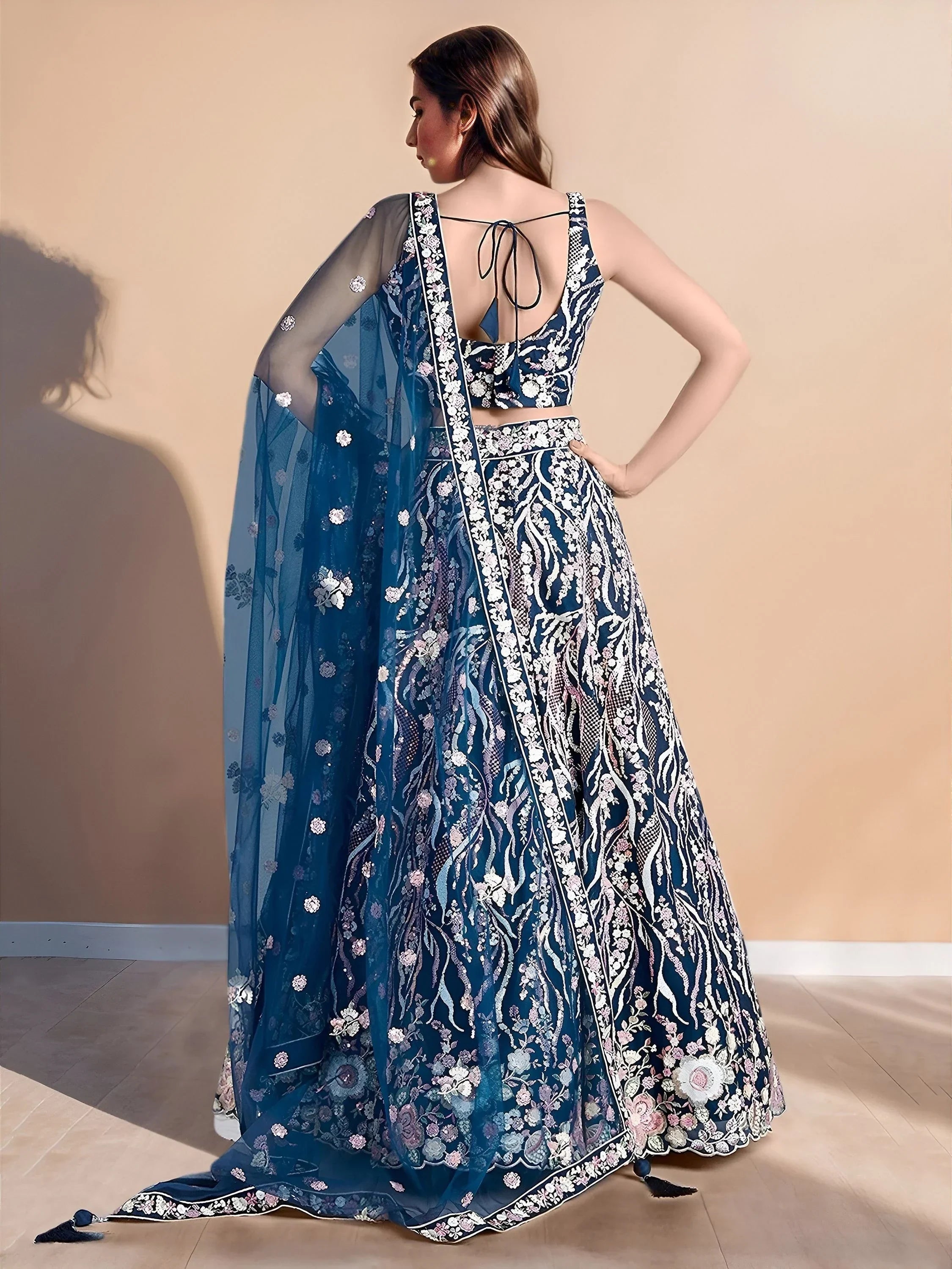 Blue Astonishing Sequins Net Party Wear Lehenga Choli With Dupatta