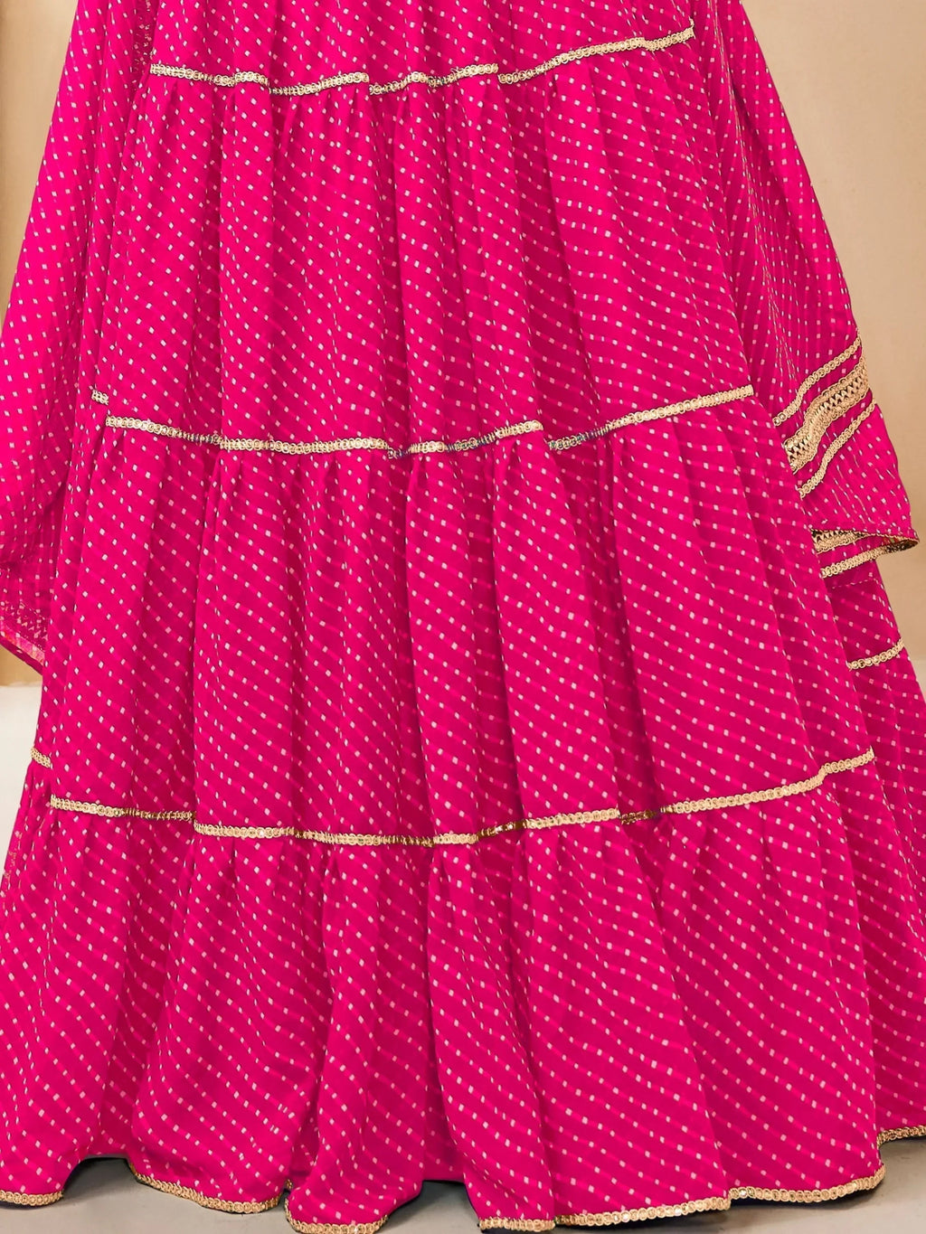Fabulous Pink Leheriya Printed Georgette Function Wear Lehenga Choli