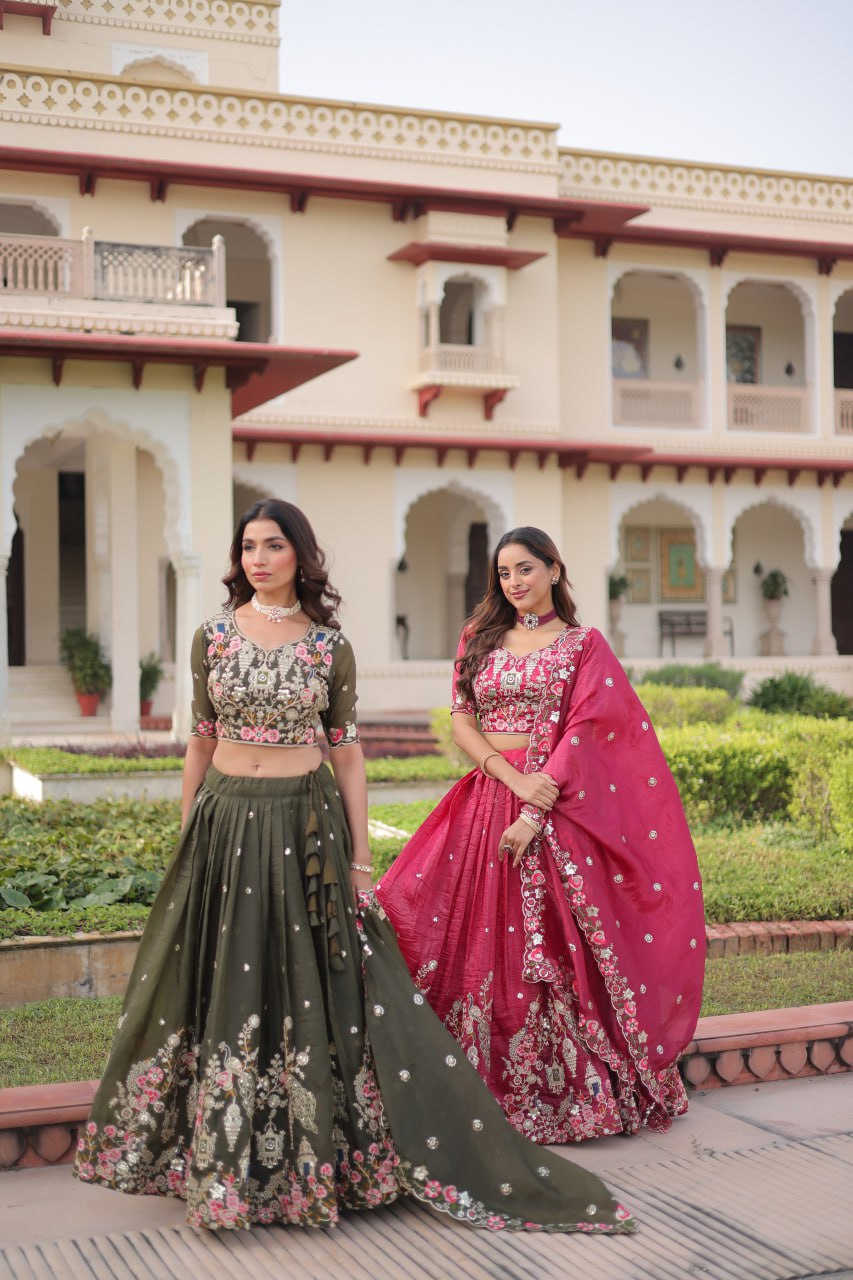 Crushed Lehenga Choli with Codding & Sequin Work for Weddings