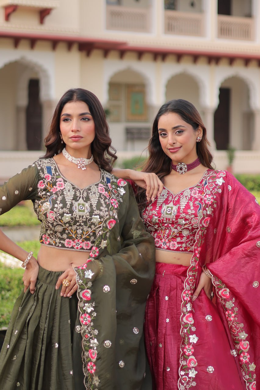 Crushed Lehenga Choli with Codding & Sequin Work for Weddings
