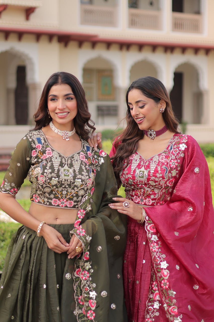 Crushed Lehenga Choli with Codding & Sequin Work for Weddings