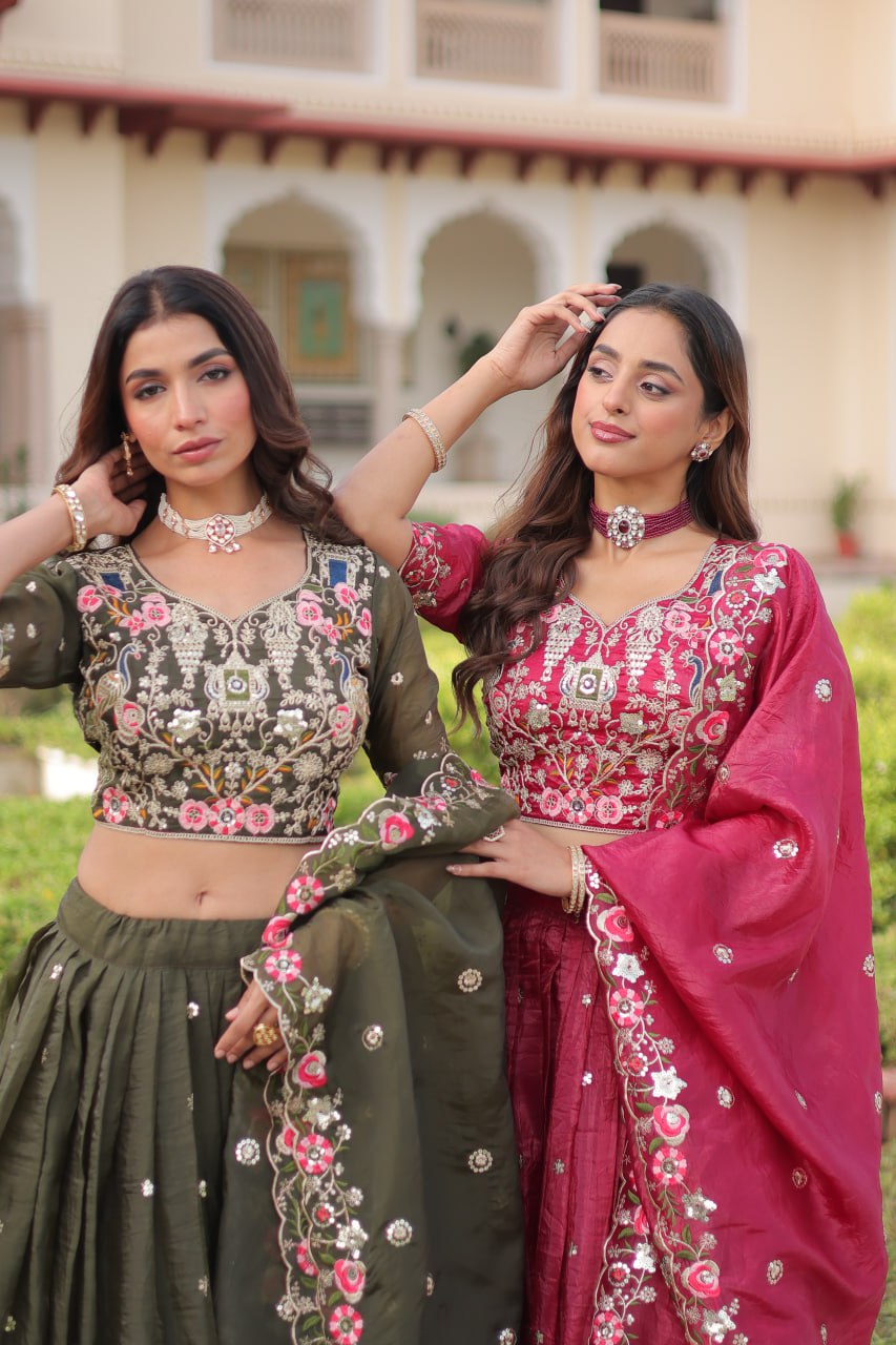 Crushed Lehenga Choli with Codding & Sequin Work for Weddings