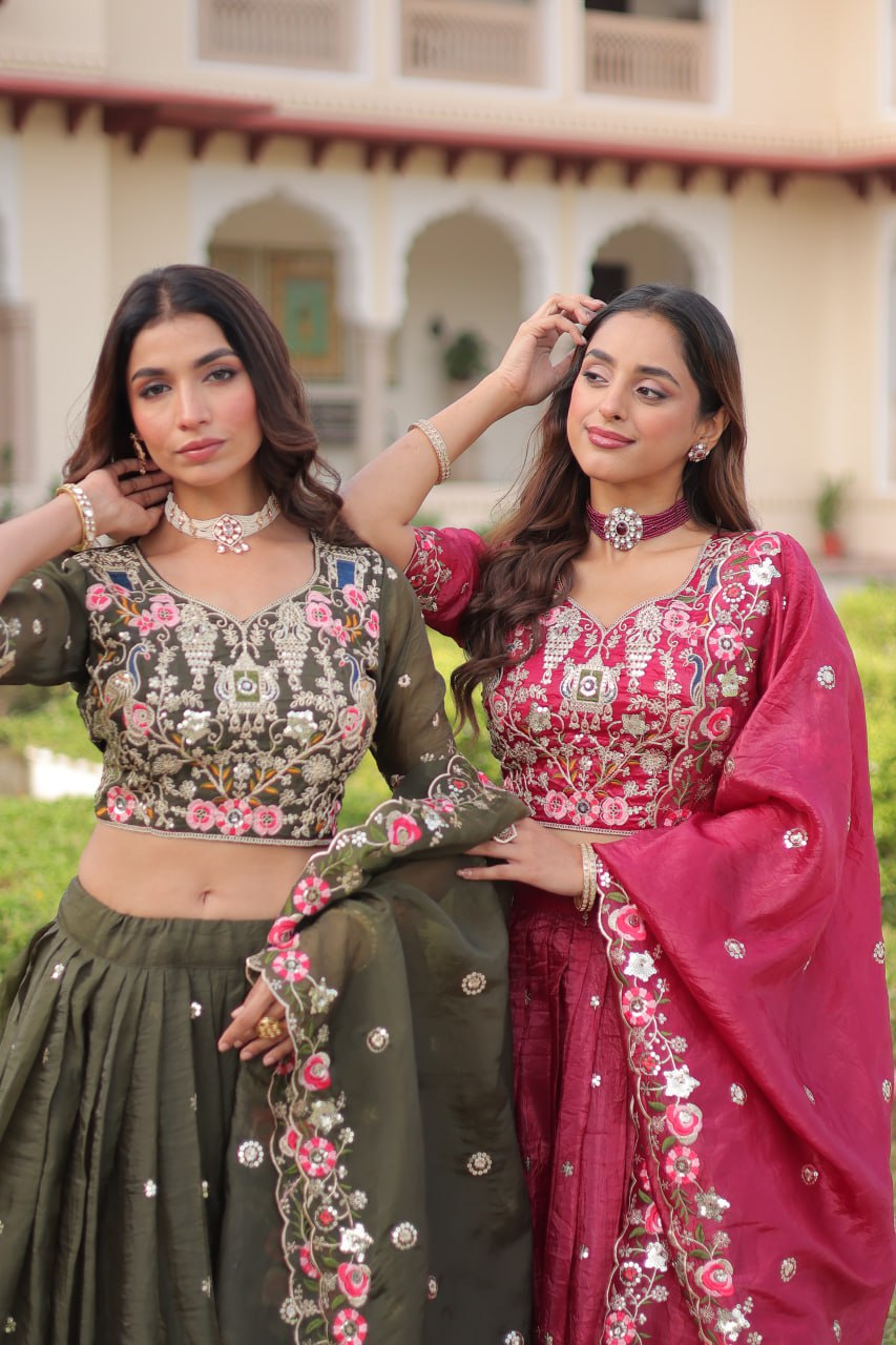 Crushed Lehenga Choli with Codding & Sequin Work for Weddings