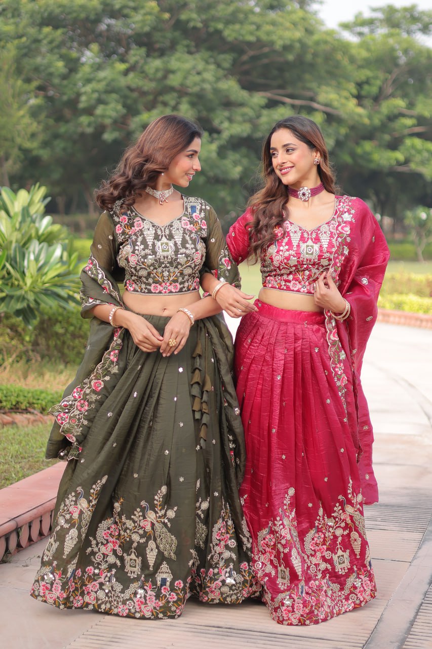 Crushed Lehenga Choli with Codding & Sequin Work for Weddings