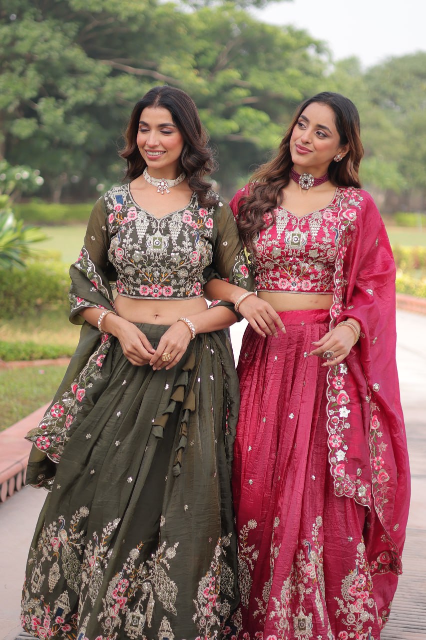 Crushed Lehenga Choli with Codding & Sequin Work for Weddings