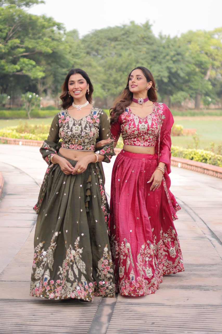 Crushed Lehenga Choli with Codding & Sequin Work for Weddings