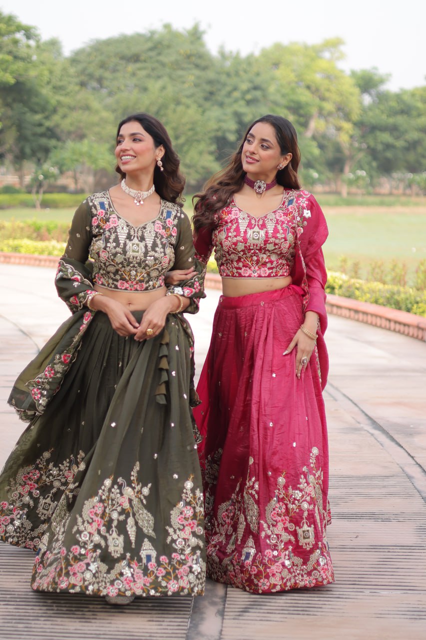 Crushed Lehenga Choli with Codding & Sequin Work for Weddings