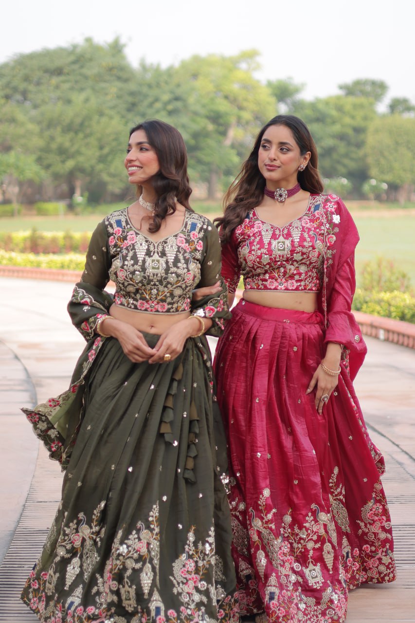 Crushed Lehenga Choli with Codding & Sequin Work for Weddings