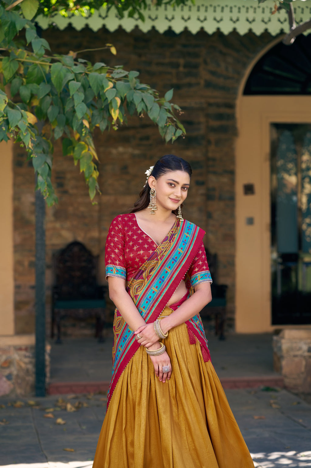 Printed Tussar Silk Lehenga Choli for Festival & Mehendi