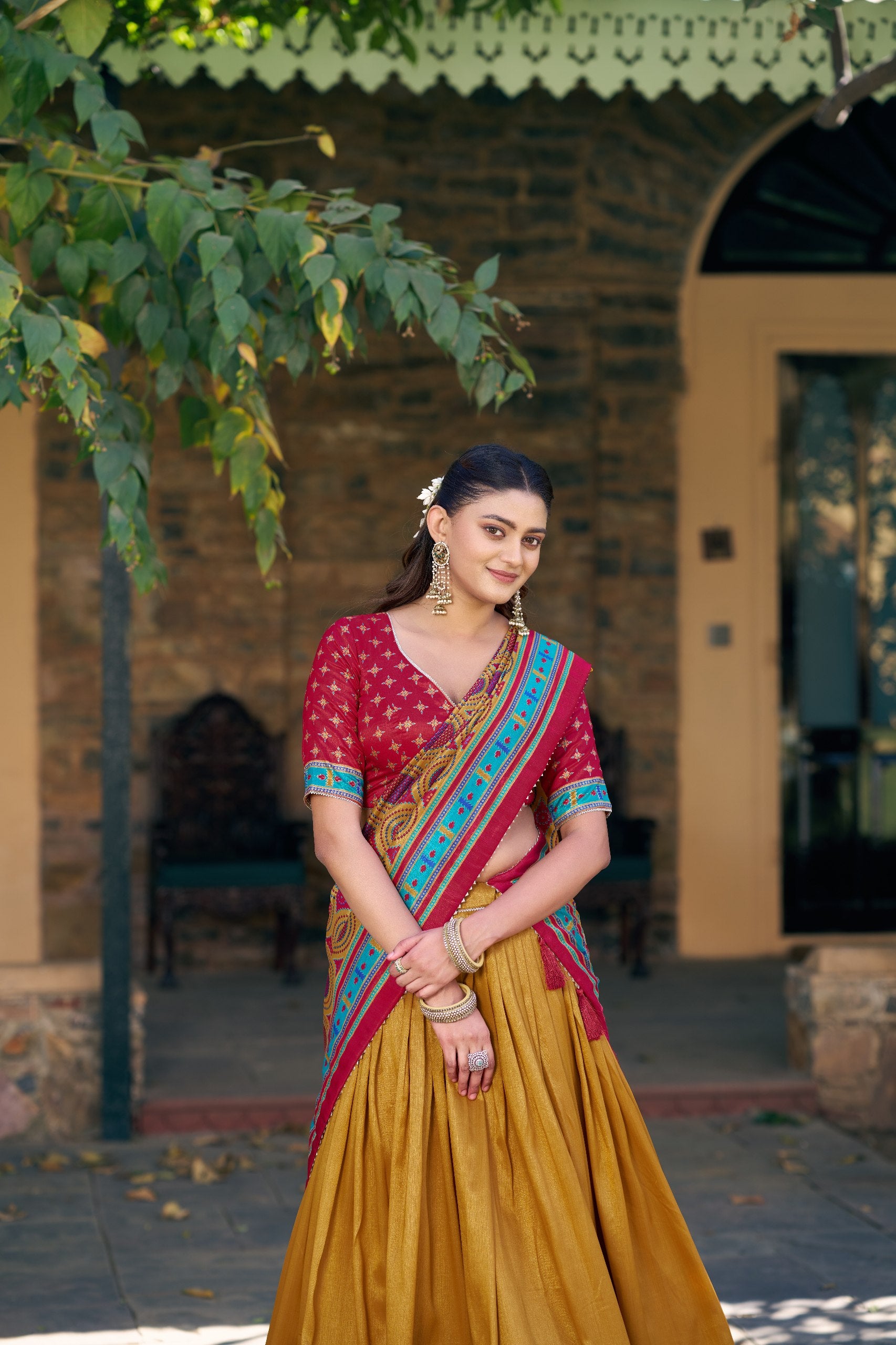 Printed Tussar Silk Lehenga Choli for Festival & Mehendi