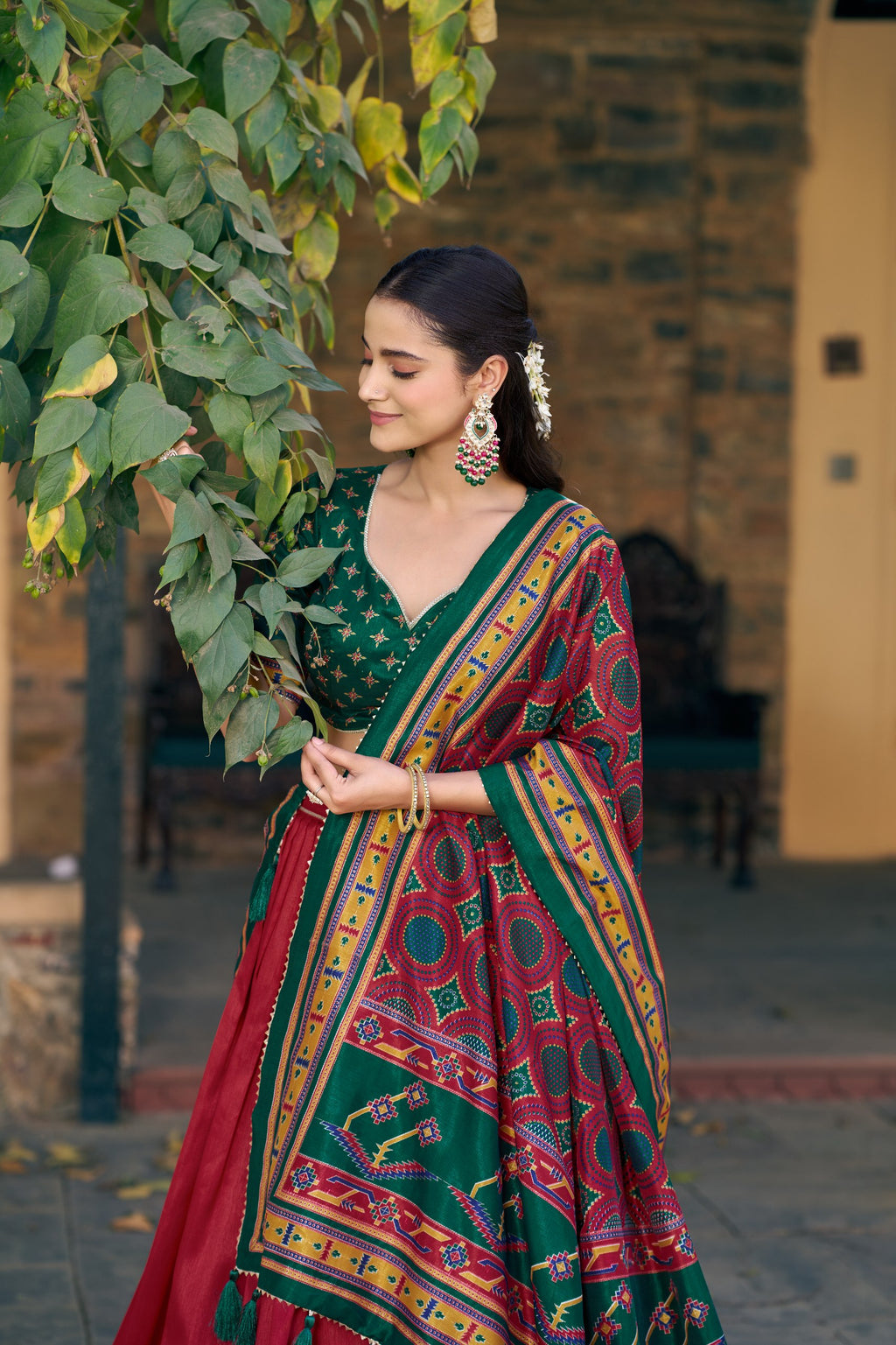 Printed Tussar Silk Lehenga Choli for Festival & Mehendi