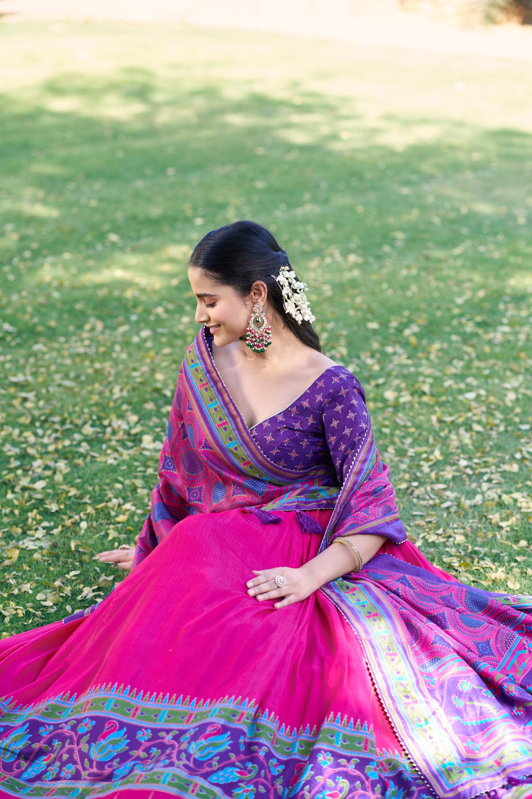 Printed Tussar Silk Lehenga Choli for Festival & Mehendi