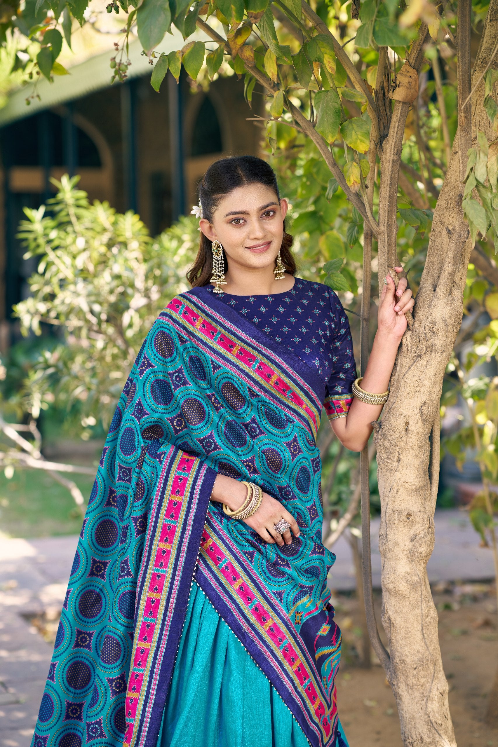 Printed Tussar Silk Lehenga Choli for Festival & Mehendi
