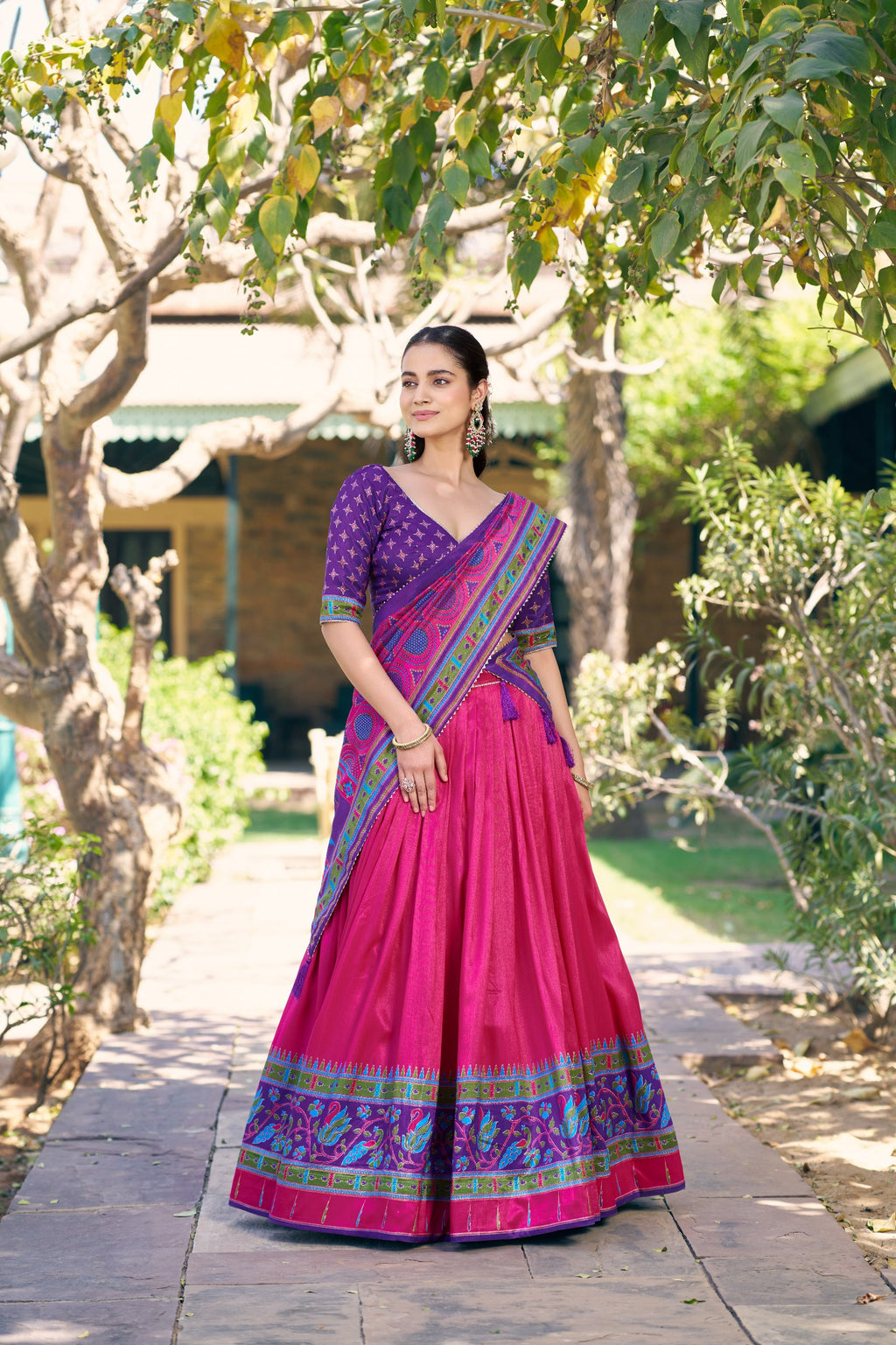 Printed Tussar Silk Lehenga Choli for Festival & Mehendi