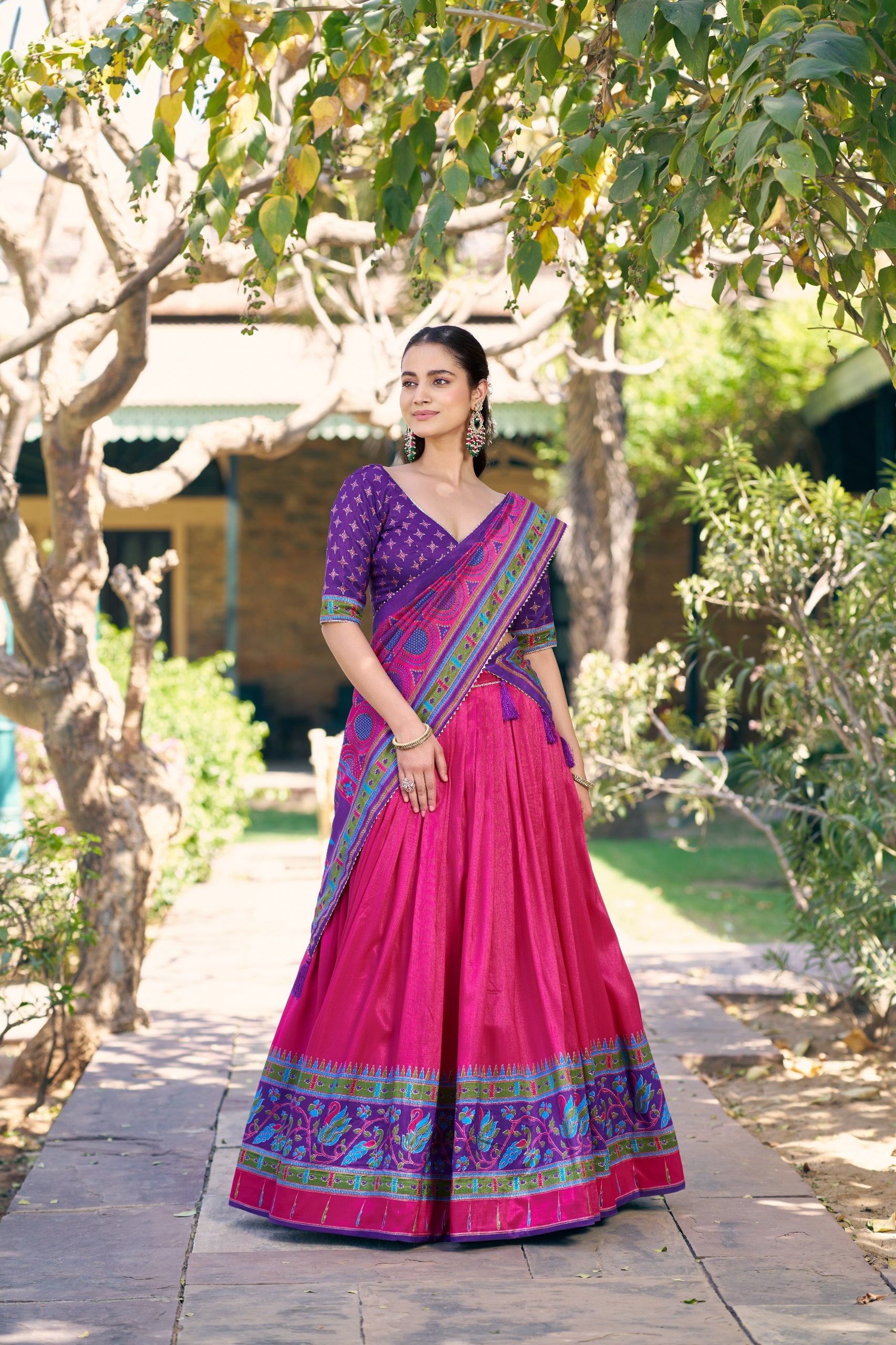 Printed Tussar Silk Lehenga Choli for Festival & Mehendi