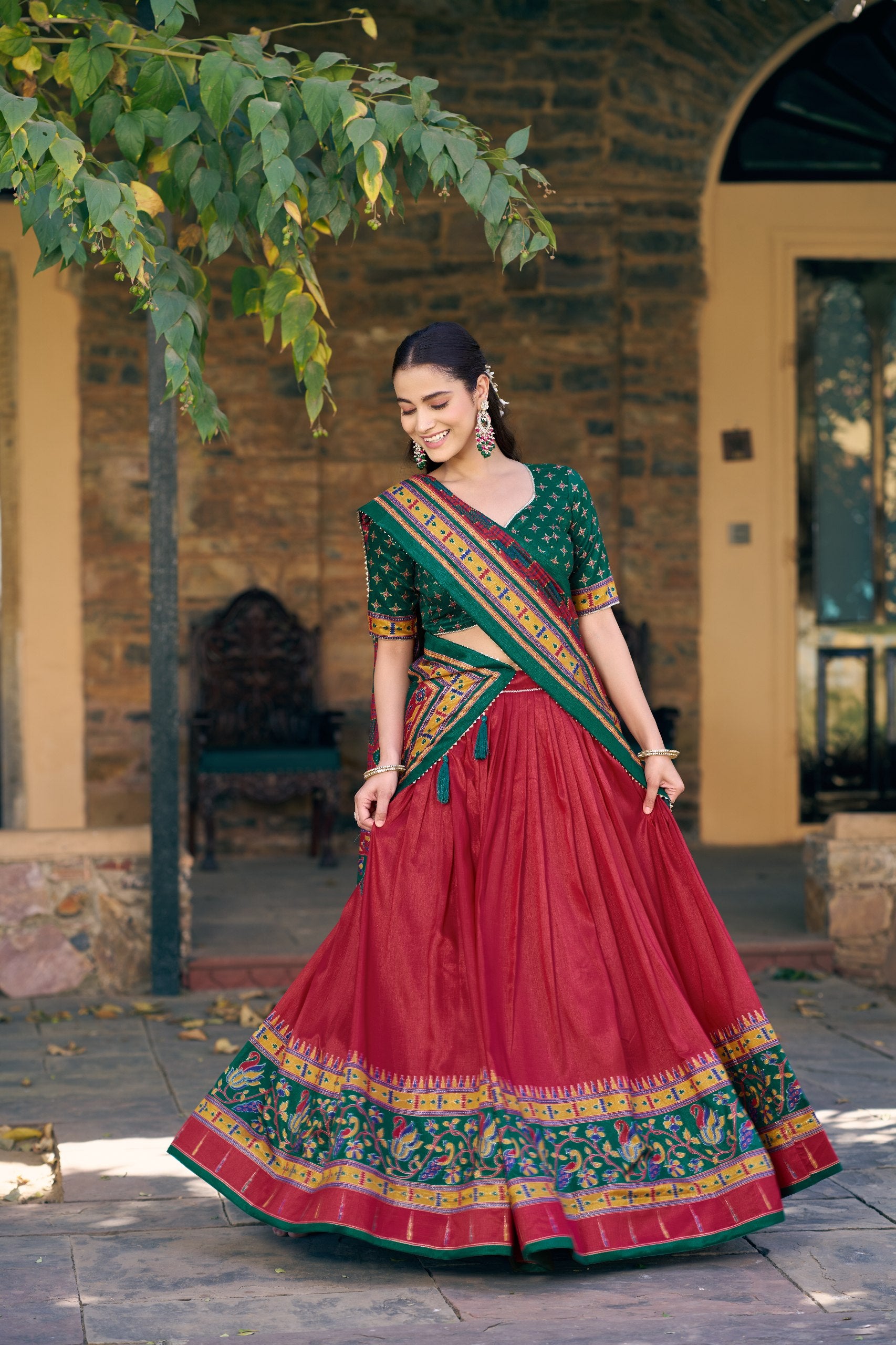 Printed Tussar Silk Lehenga Choli for Festival & Mehendi