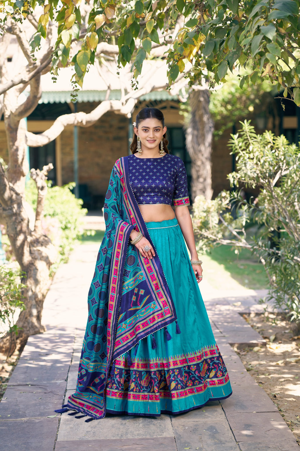 Printed Tussar Silk Lehenga Choli for Festival & Mehendi
