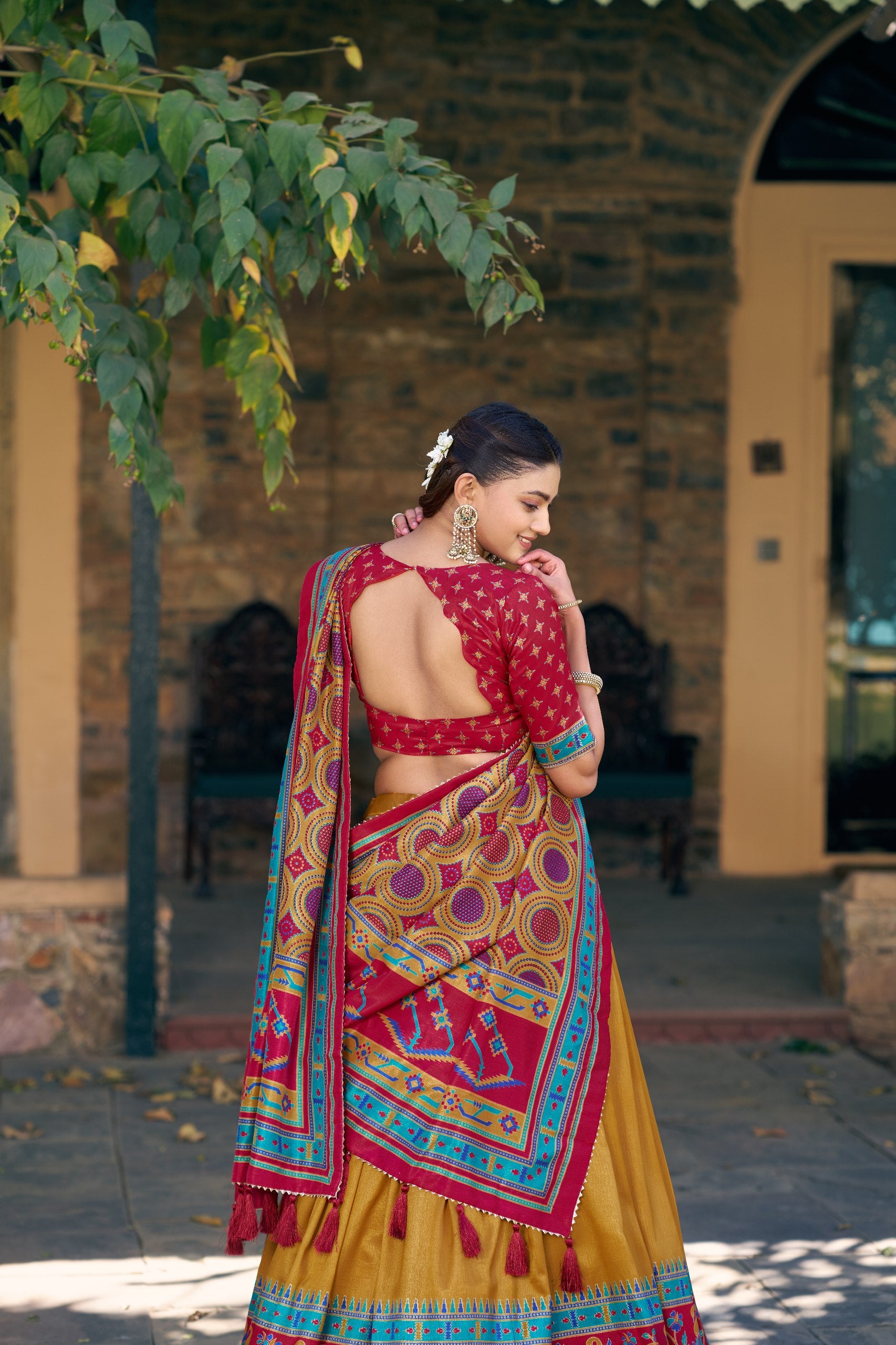 Printed Tussar Silk Lehenga Choli for Festival & Mehendi